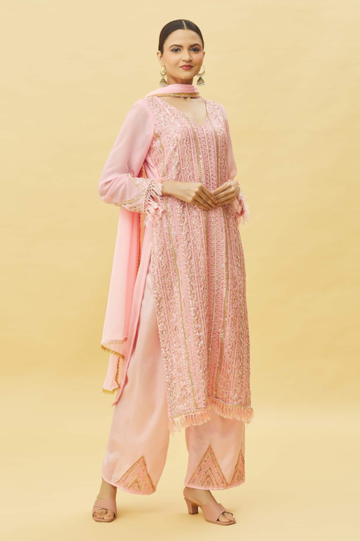 Naintara Bajaj Sequin Embroidered Kurta Pant Set 