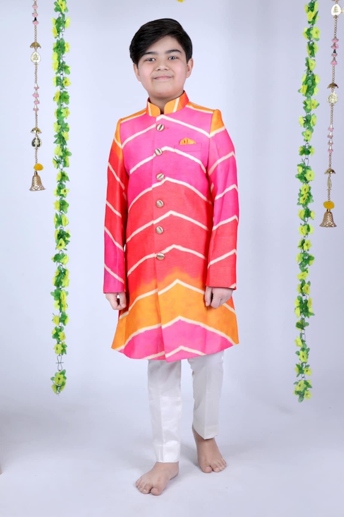 Kids Lane Leheriya Pattern Sherwani Set