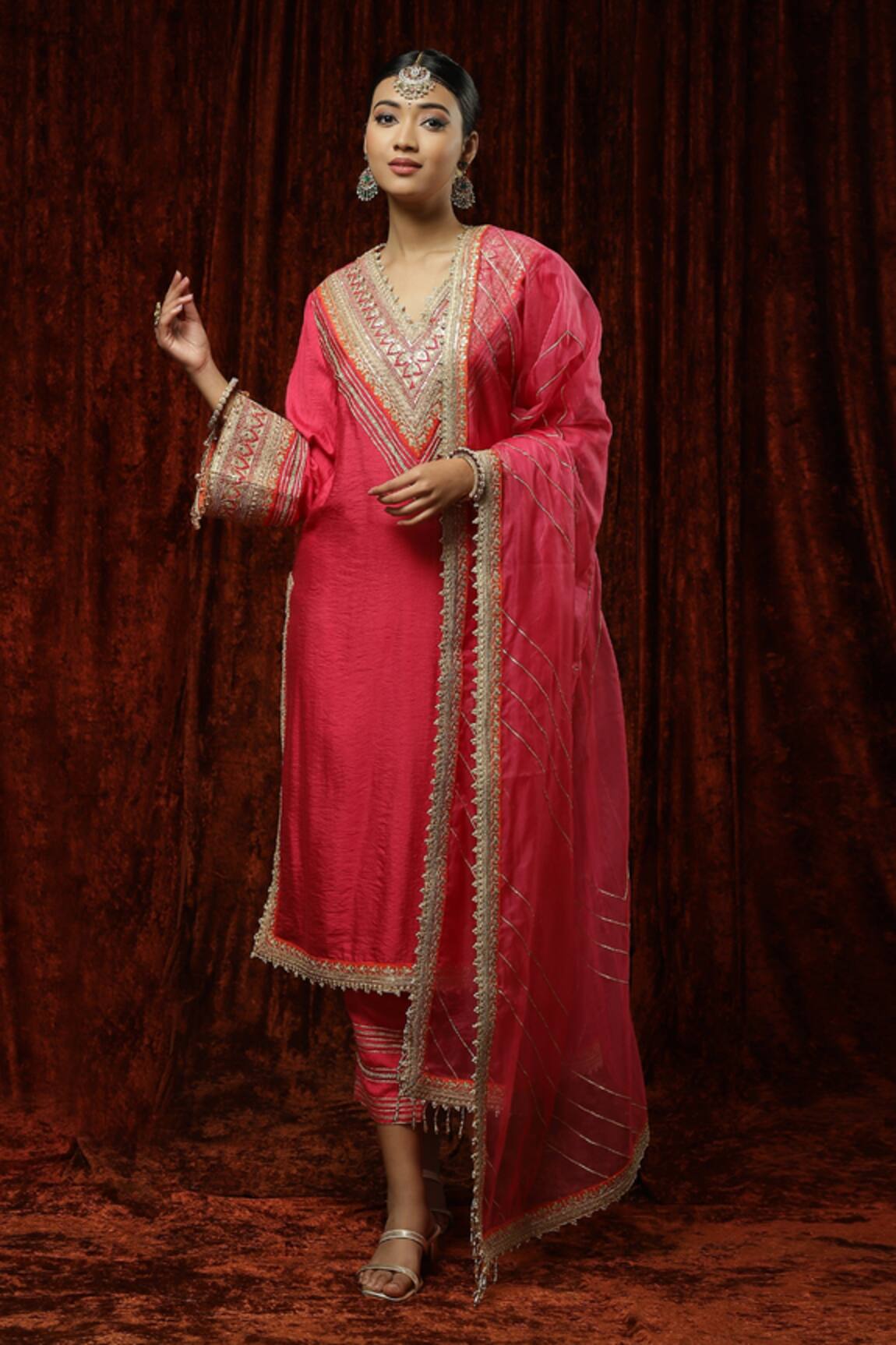 Shikhar Sharma V-Neck Silk Chanderi Kurta Pant Set