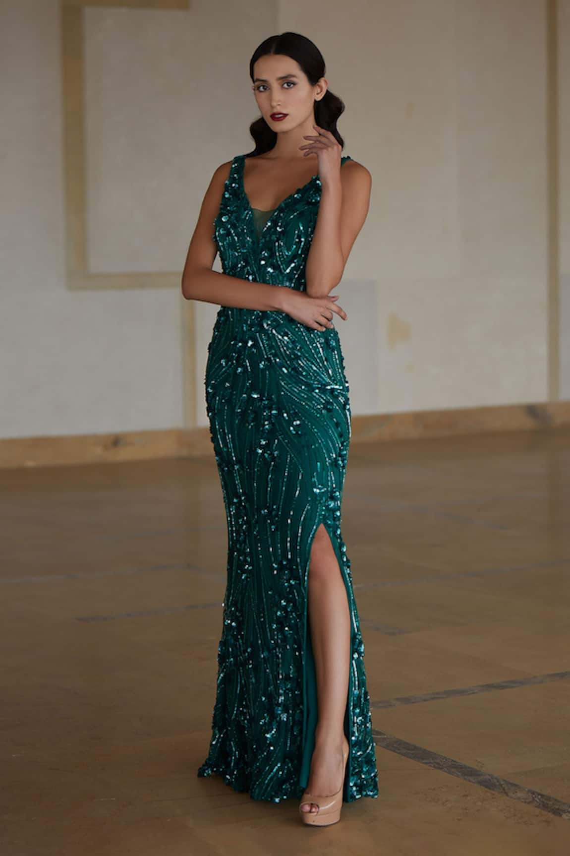 Nadine Dhody Gaia Sequin Embroidered Gown