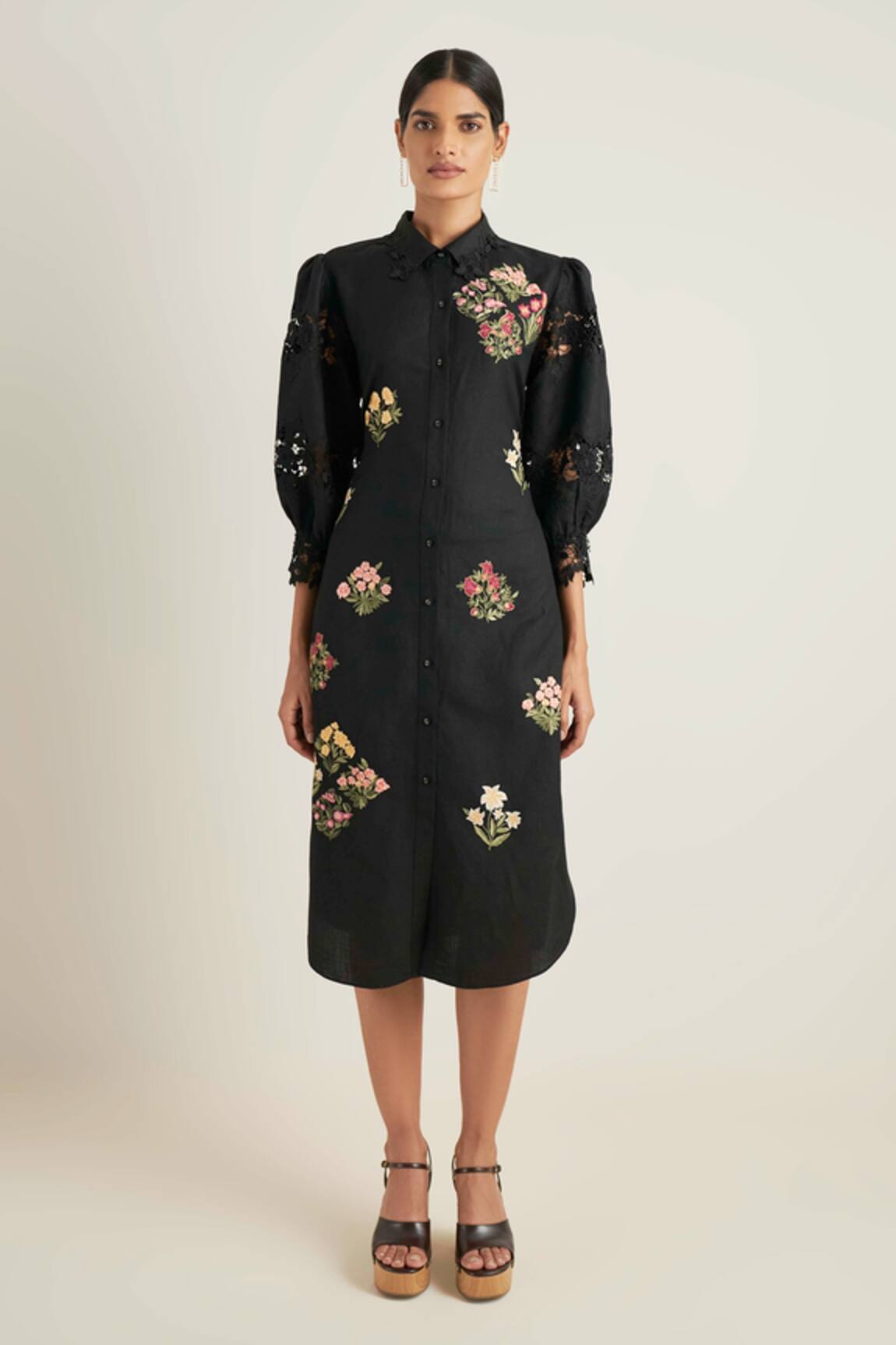 Ranna Gill Floral Bouquet Embroidered Dress
