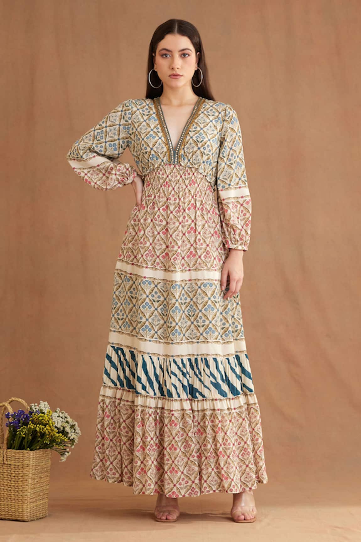 Nikasha Mughal Print Tiered Dress