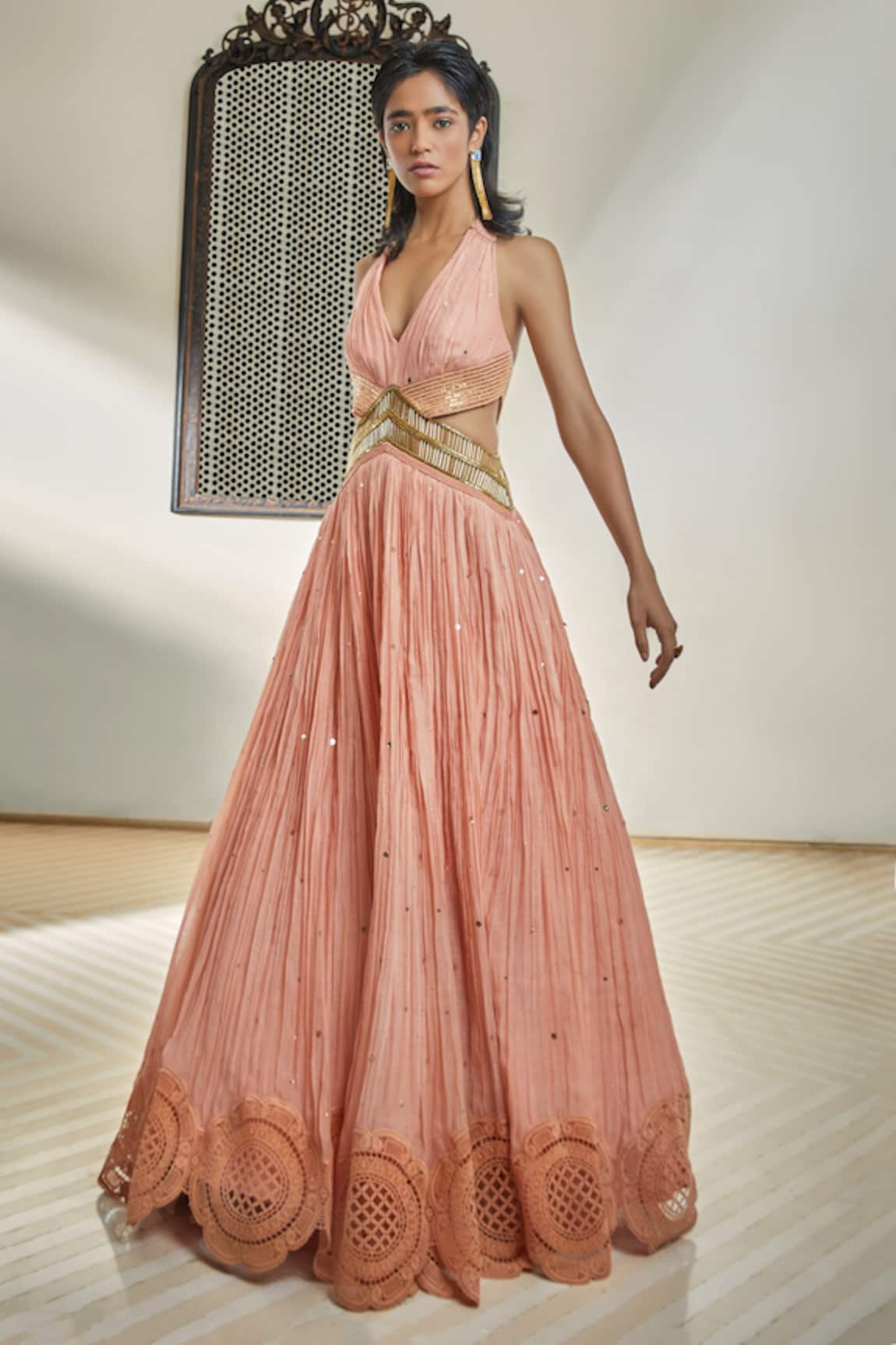 Surily G Chanderi Badla Hand Embroidered Dress 