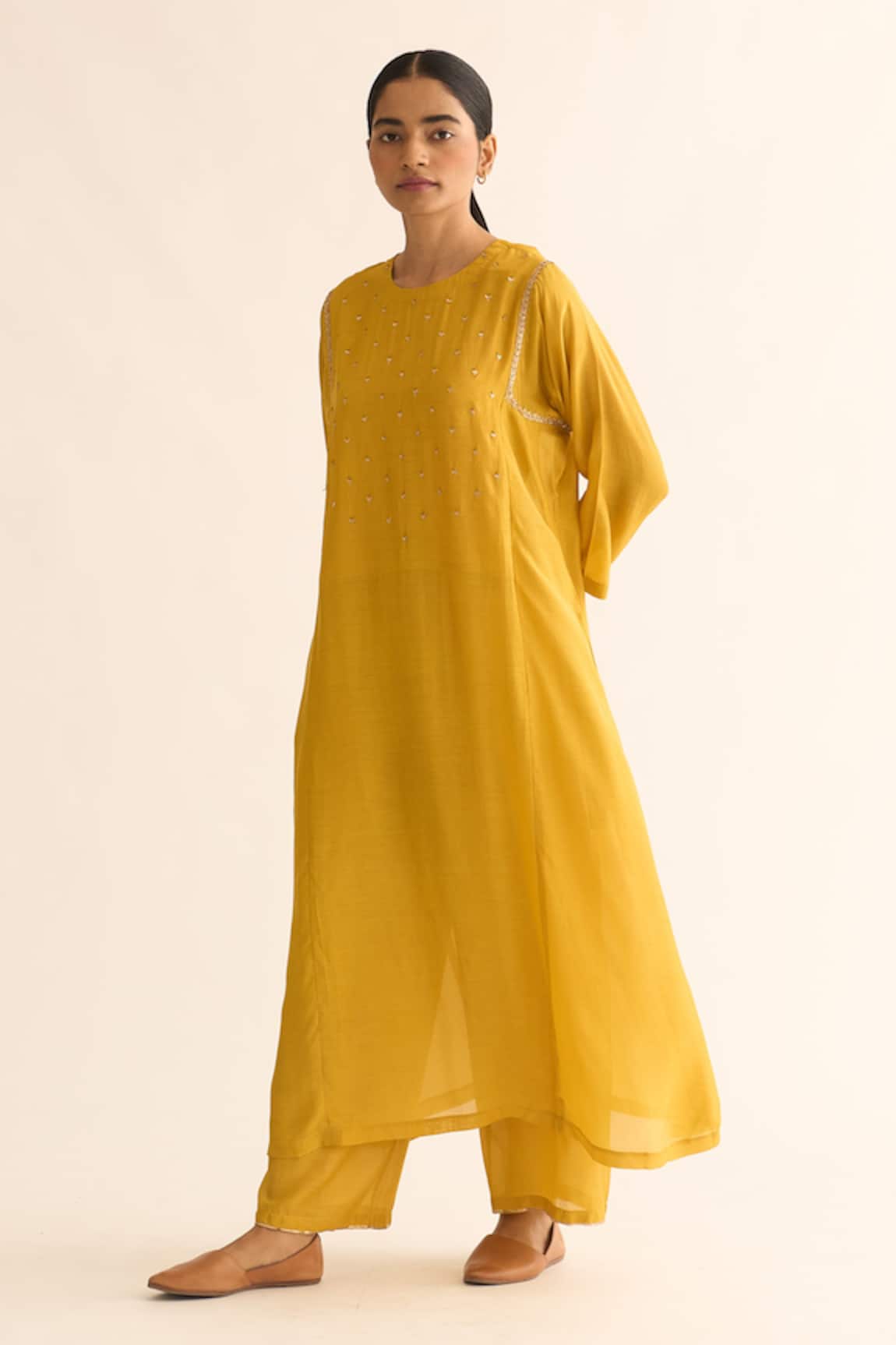 Dot Embroidered Yoke Kurta & Pant Set 