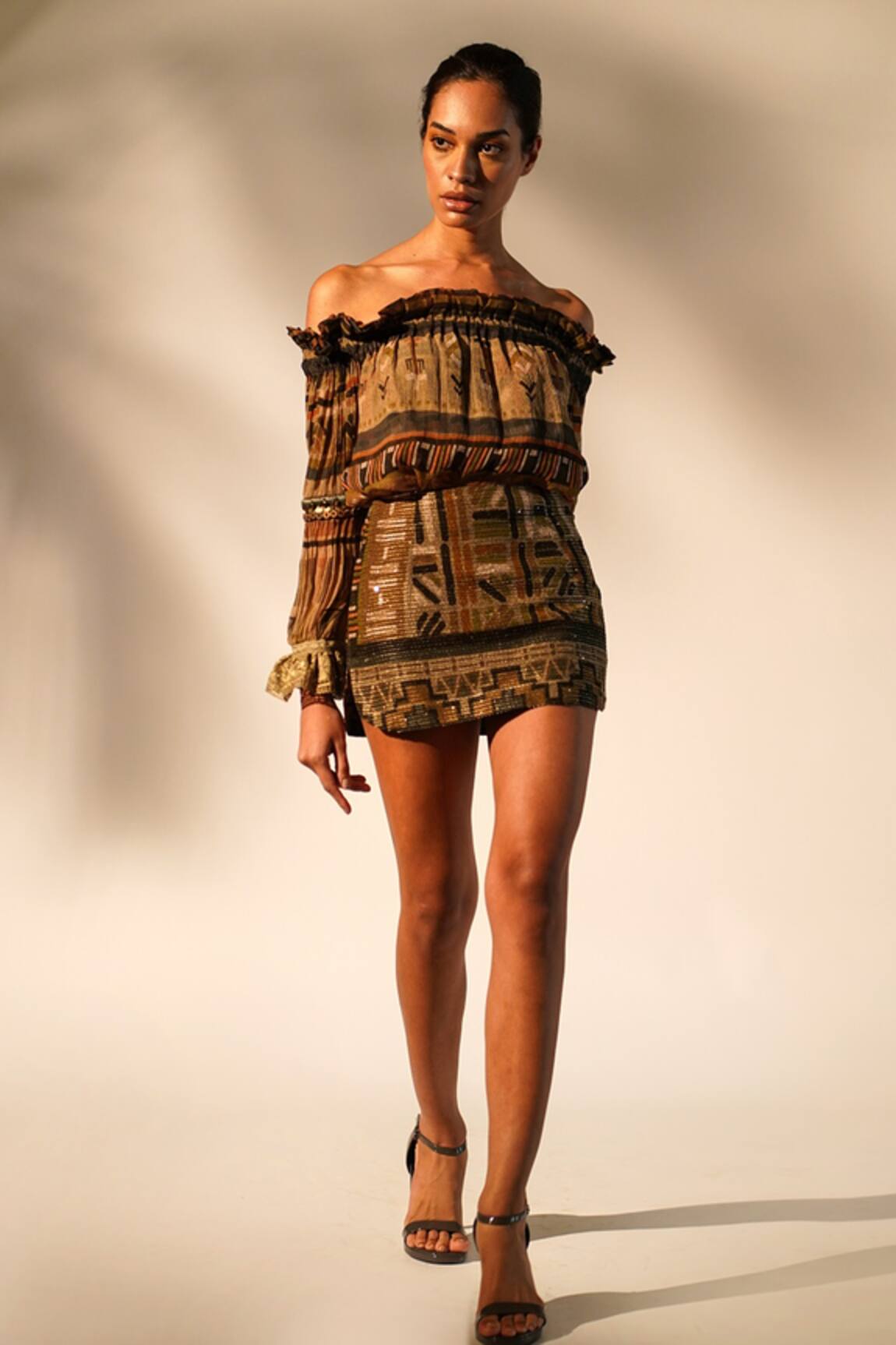 Nikita Mhaisalkar Aztec Print Off Shoulder Top 