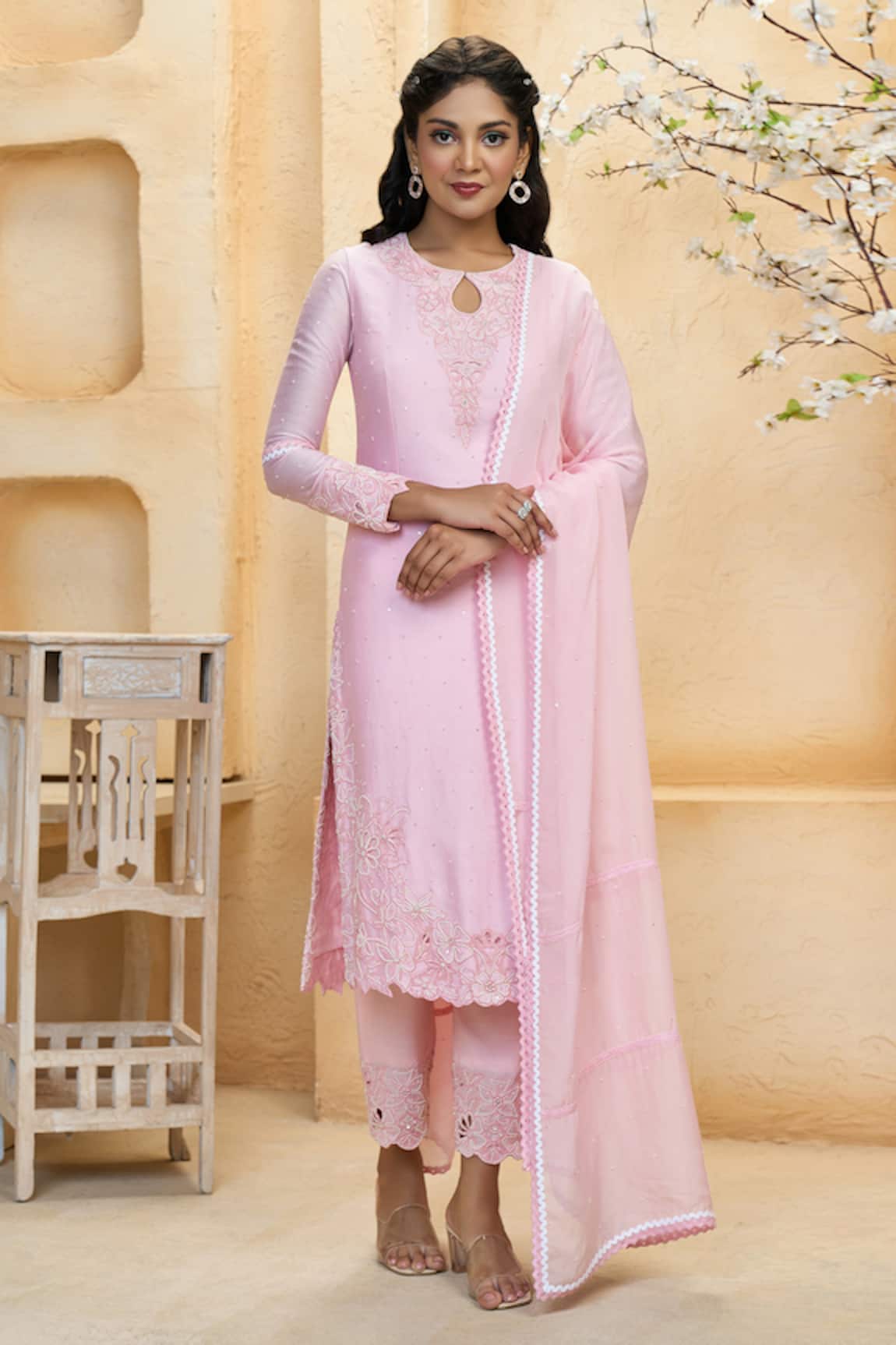 Aariyana Couture Chanderi Pearl Embroidered Kurta Set
