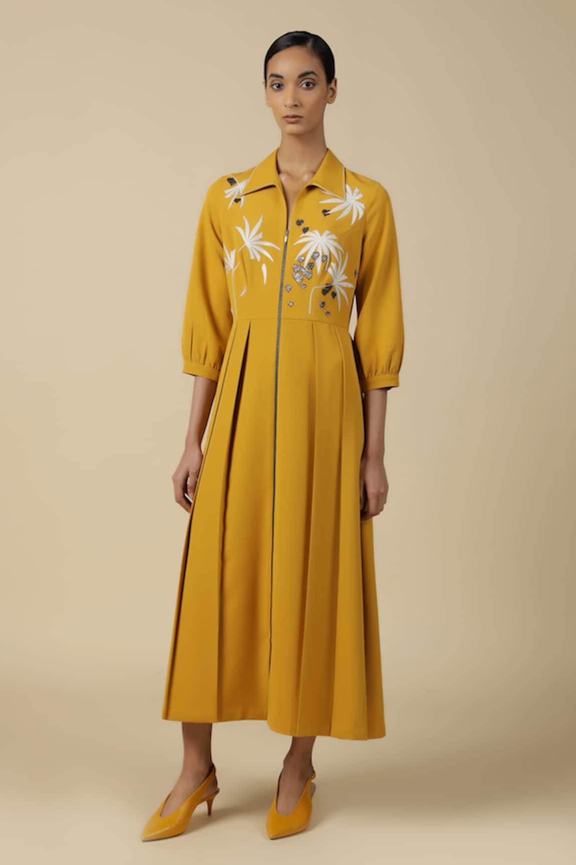 Shahin Mannan Fruit & Leaf Embroidered Dress