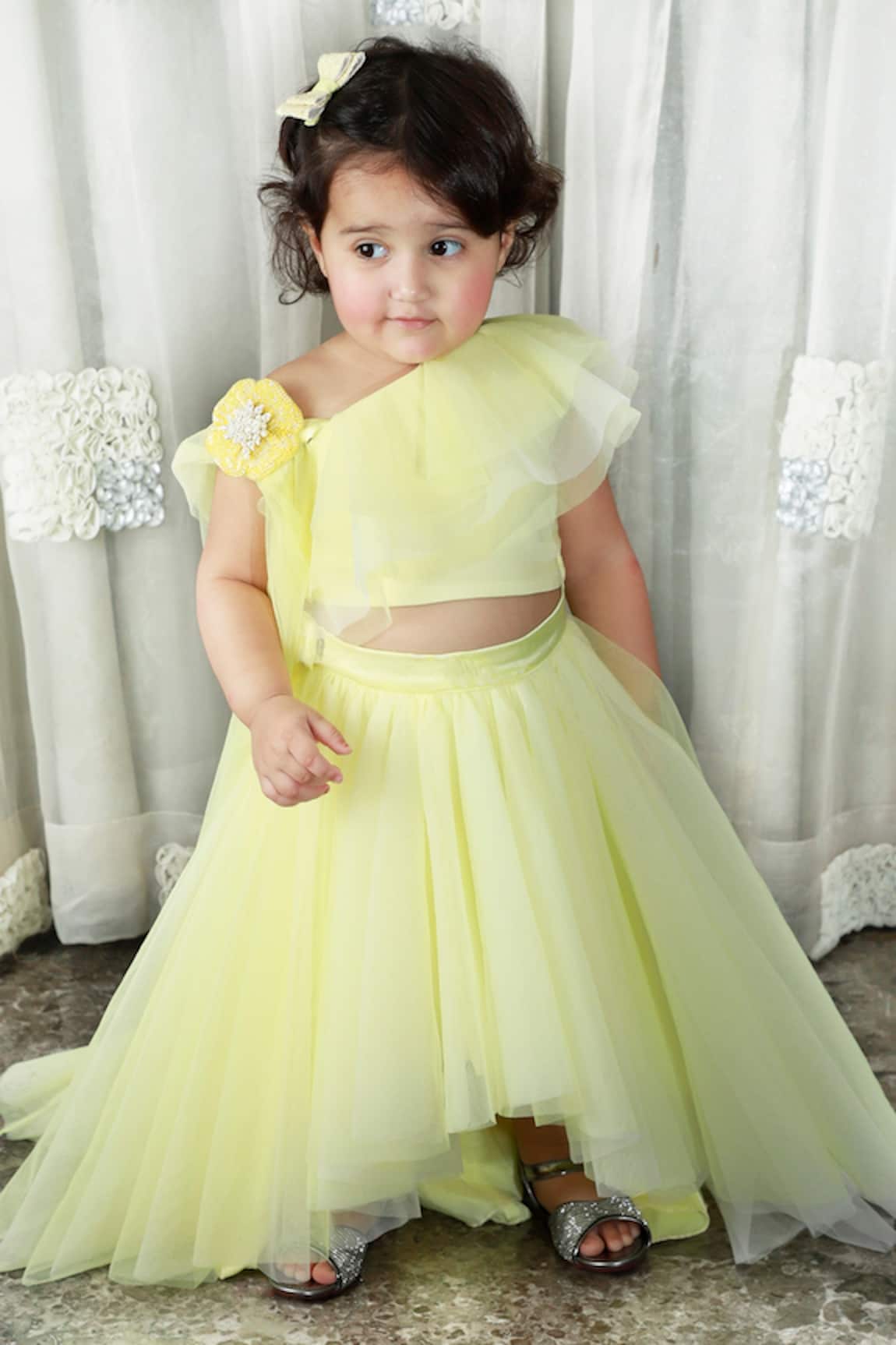 Darleen Kids Couture Embellished Ruffled Top & Skirt Set