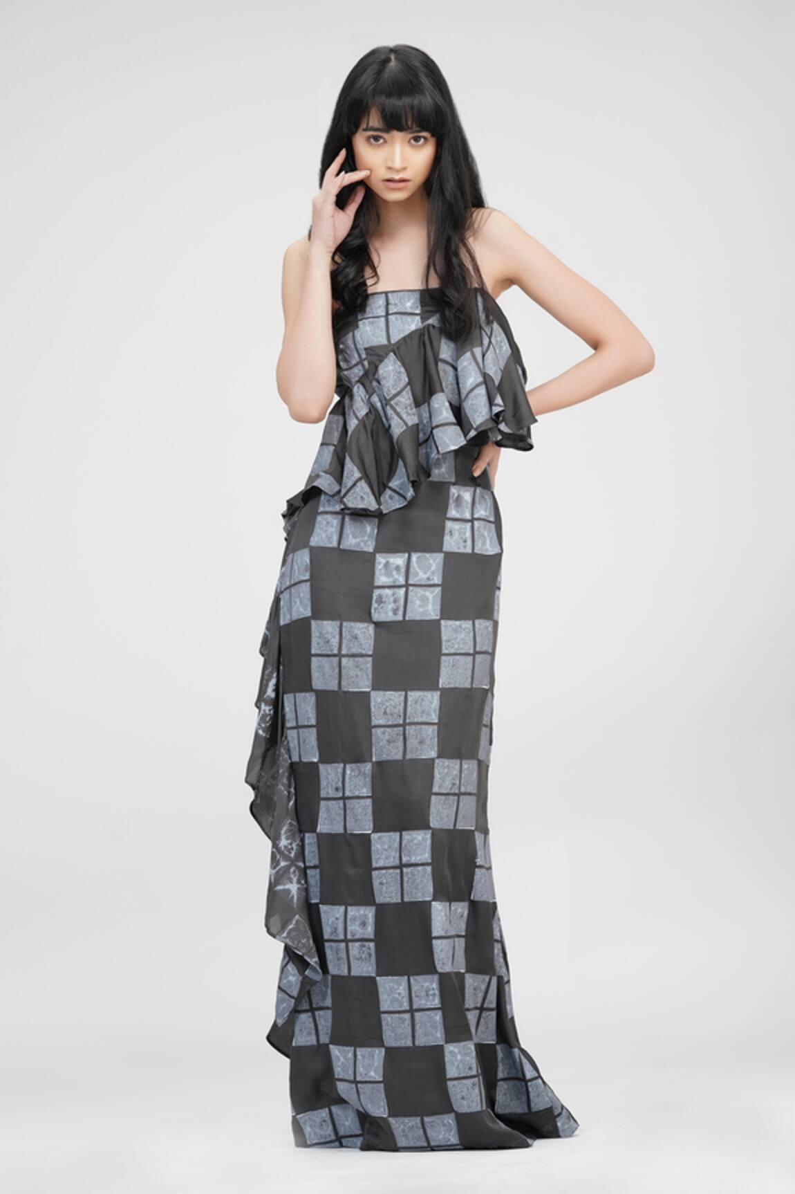 Shruti S Hand Block Print Grey Tube Gown