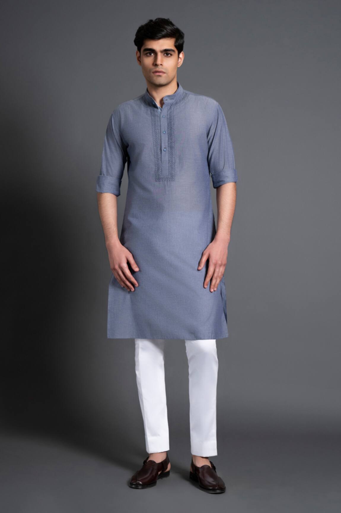 Raghavendra Rathore Jodhpur Cotton Embroidered Placket Kurta