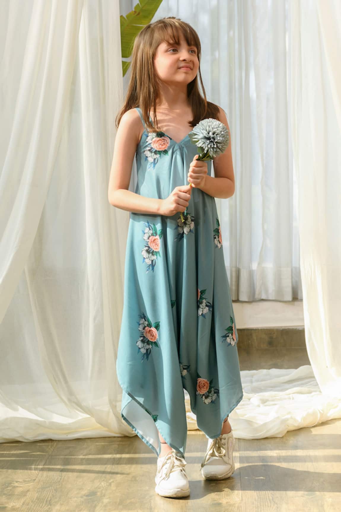 Pasha India Linen Floral Pattern Palazzo Jumpsuit 