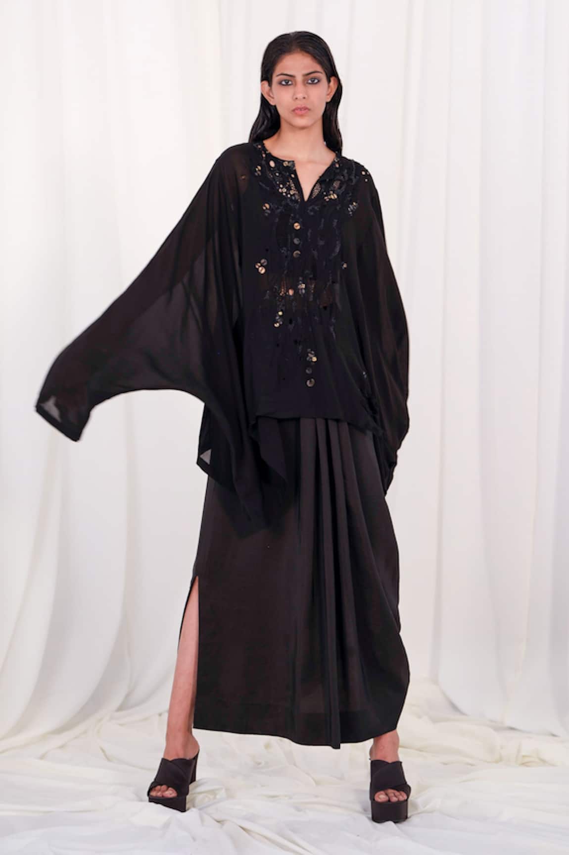 AK-OK Yoke Embroidered Kurta & Lungi Skirt Set