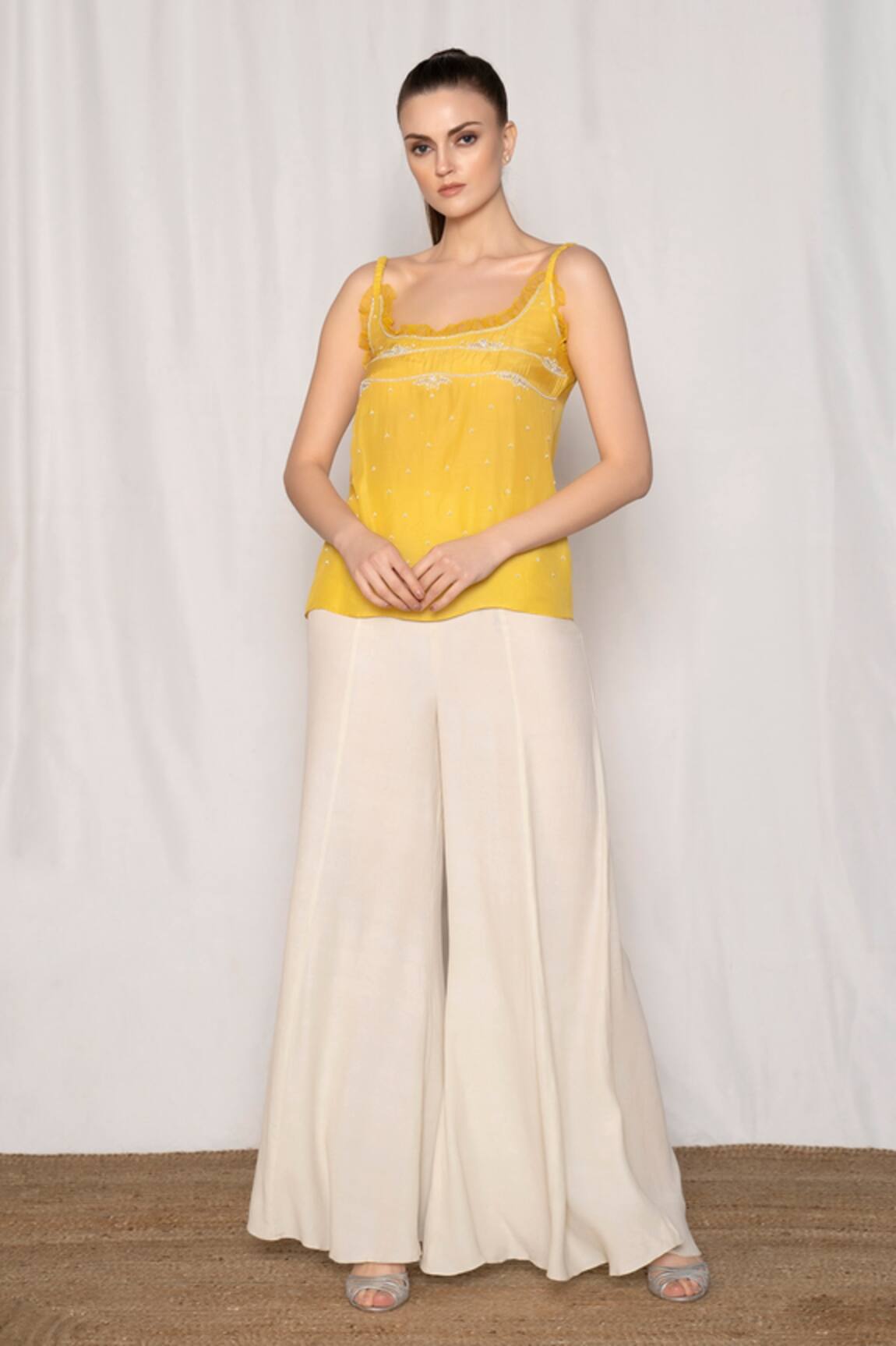 Amrta By Guneet Kondal Embroidered Top & Flared Pant Set 