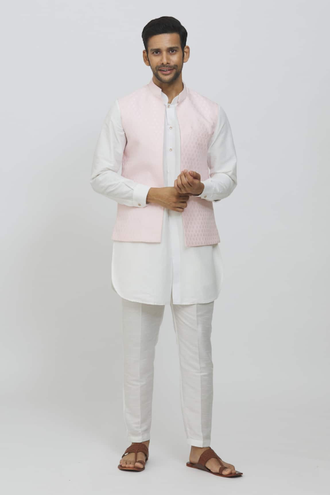 RNG Safawala Printed Brocade Silk Jacket & Off White Kurta Set