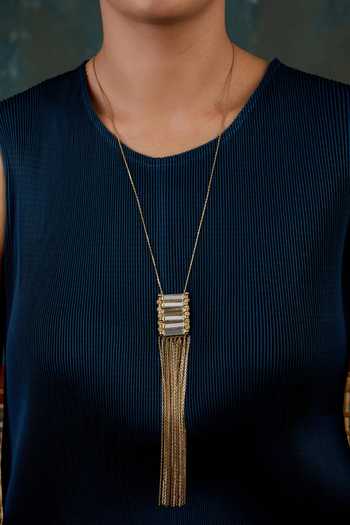 House Of Tuhina Mirror Studded Qabeela Fringe Neckstring