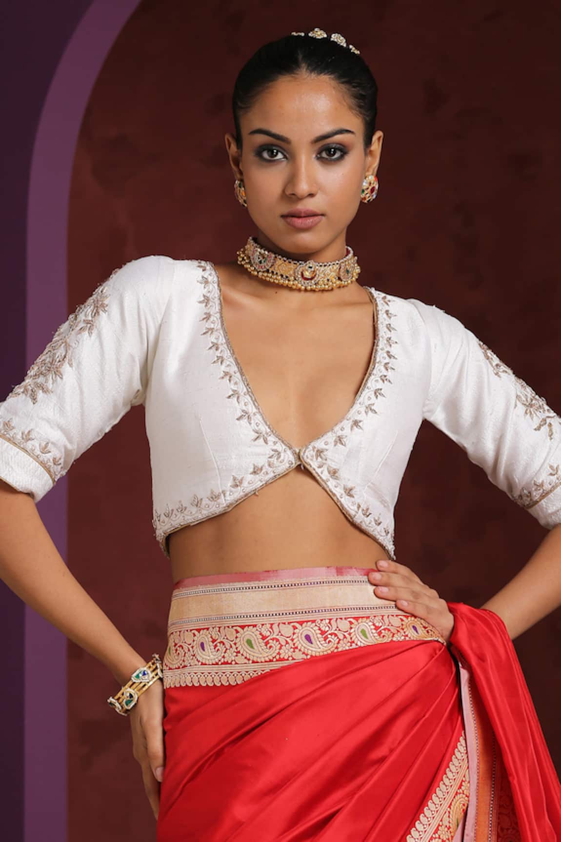 Weaver Story Zardozi Embroidered Saree Blouse