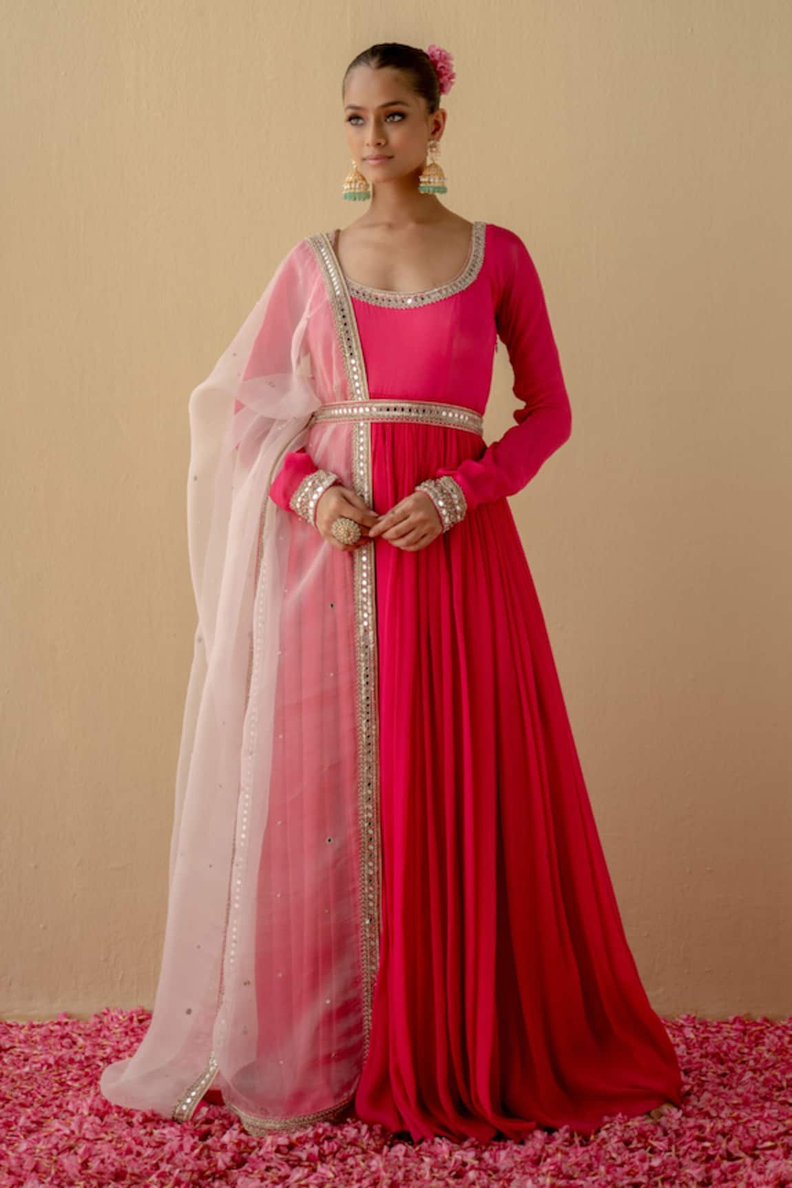 Mint blush Border Embroidered Anarkali Set