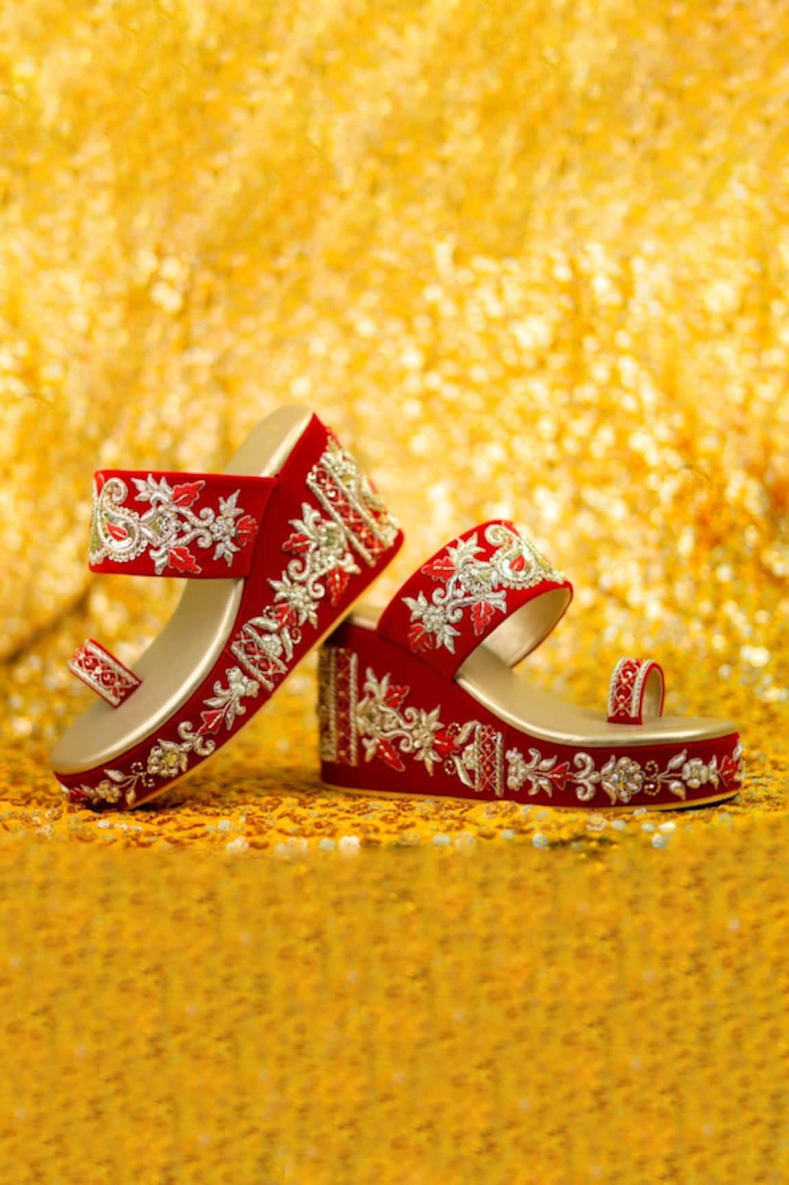 Rajasthani Stuff Ballari Velvet Toe Ring Wedges