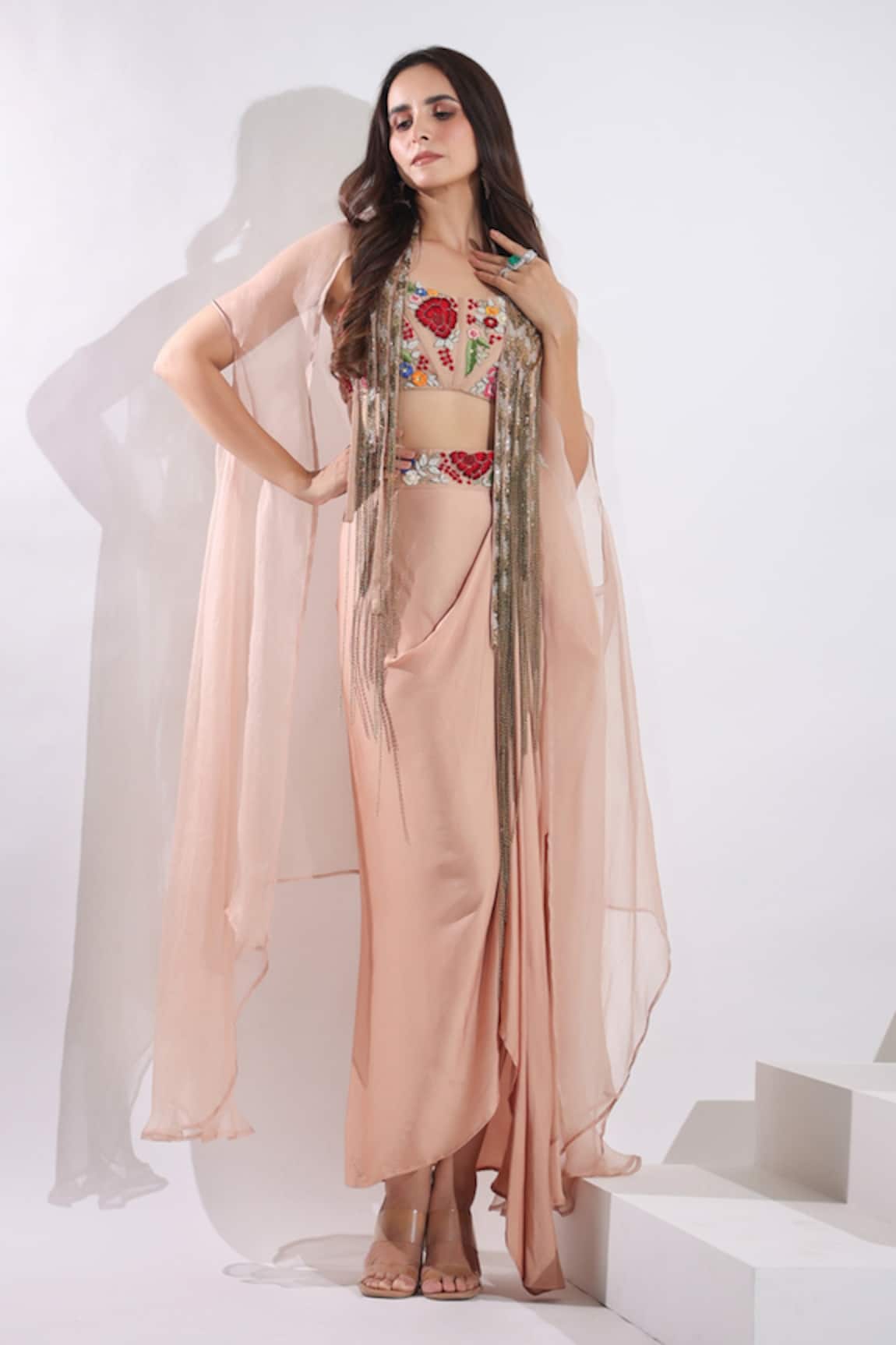 Pallavi Jaipur Organza Cape & Draped Skirt Set