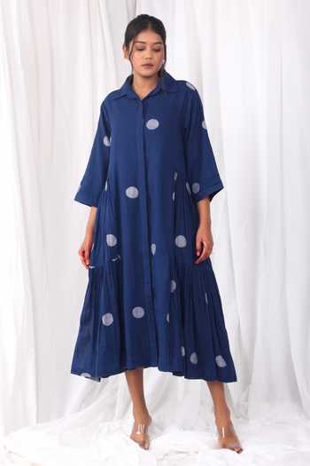 Khat Side Gathered & Polka Pattern Dress 
