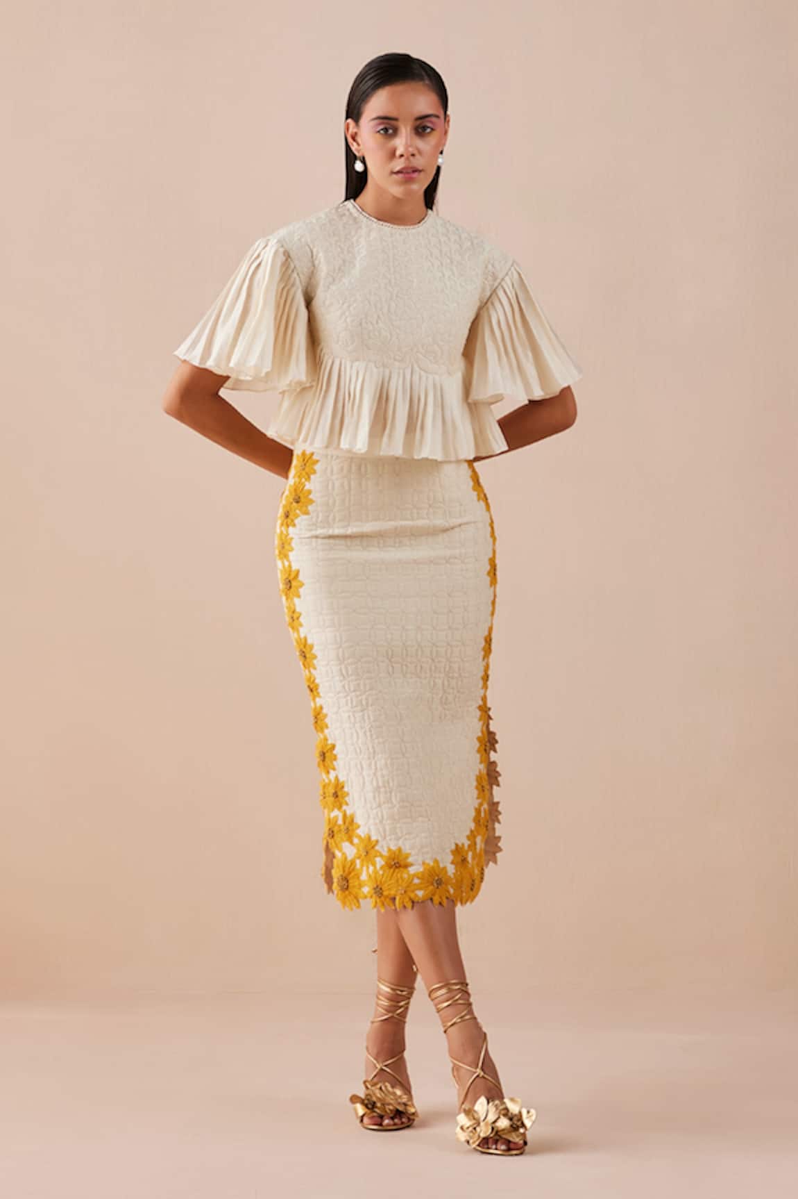 Chandrima Sunflower Applique Quilted Skirt 