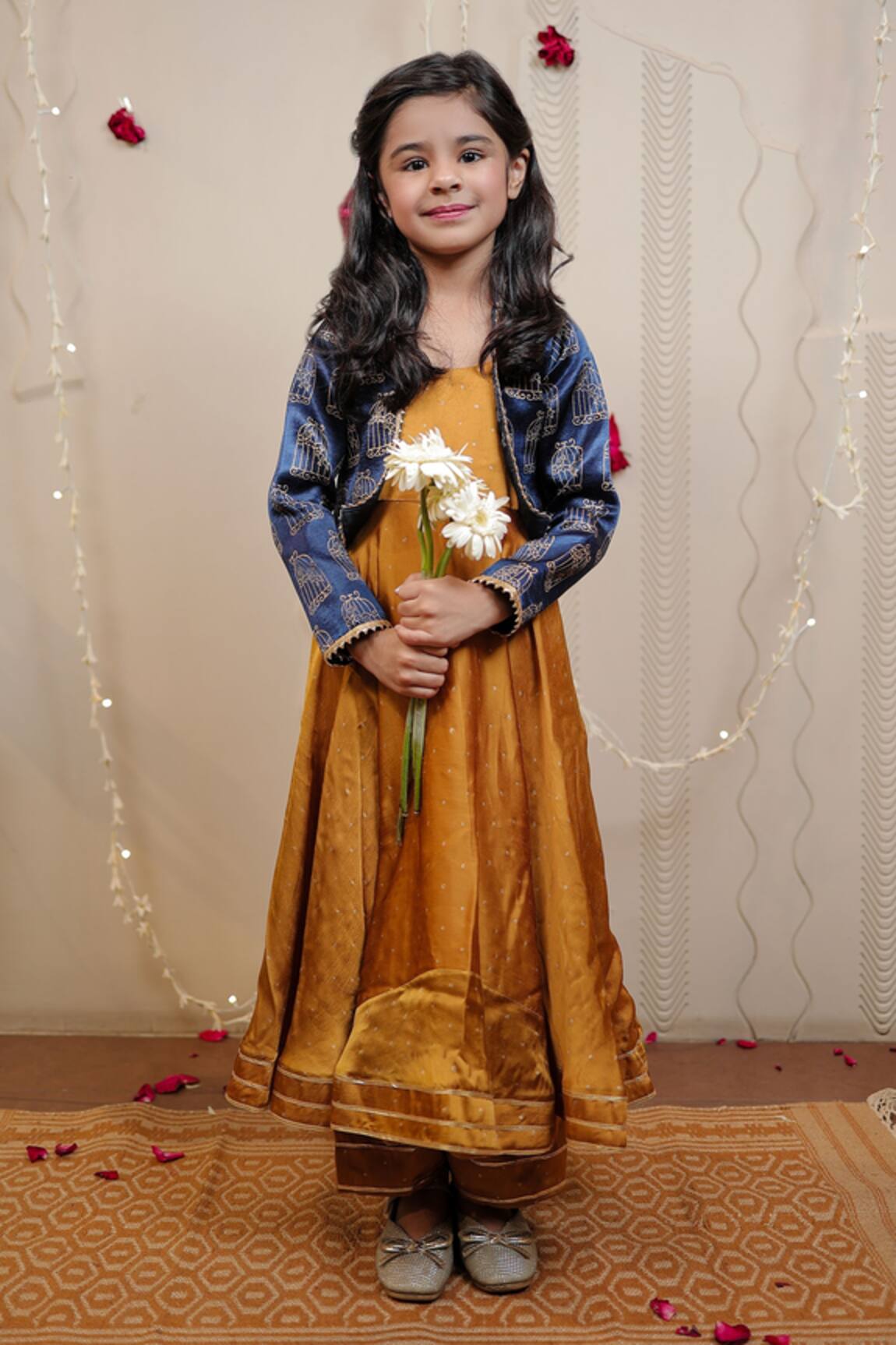 Tiny Colour Block Print Kurta Jacket Set