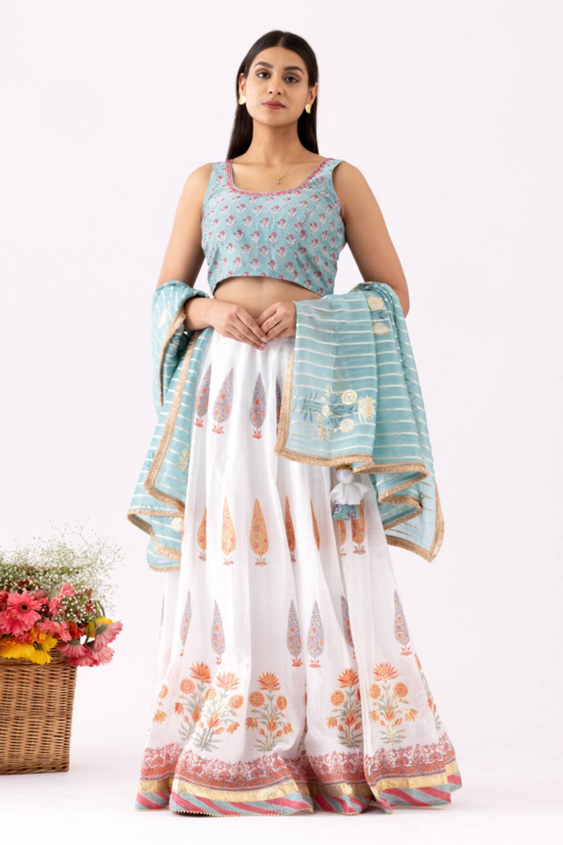 Abbaran Block & Foil Print Lehenga Set