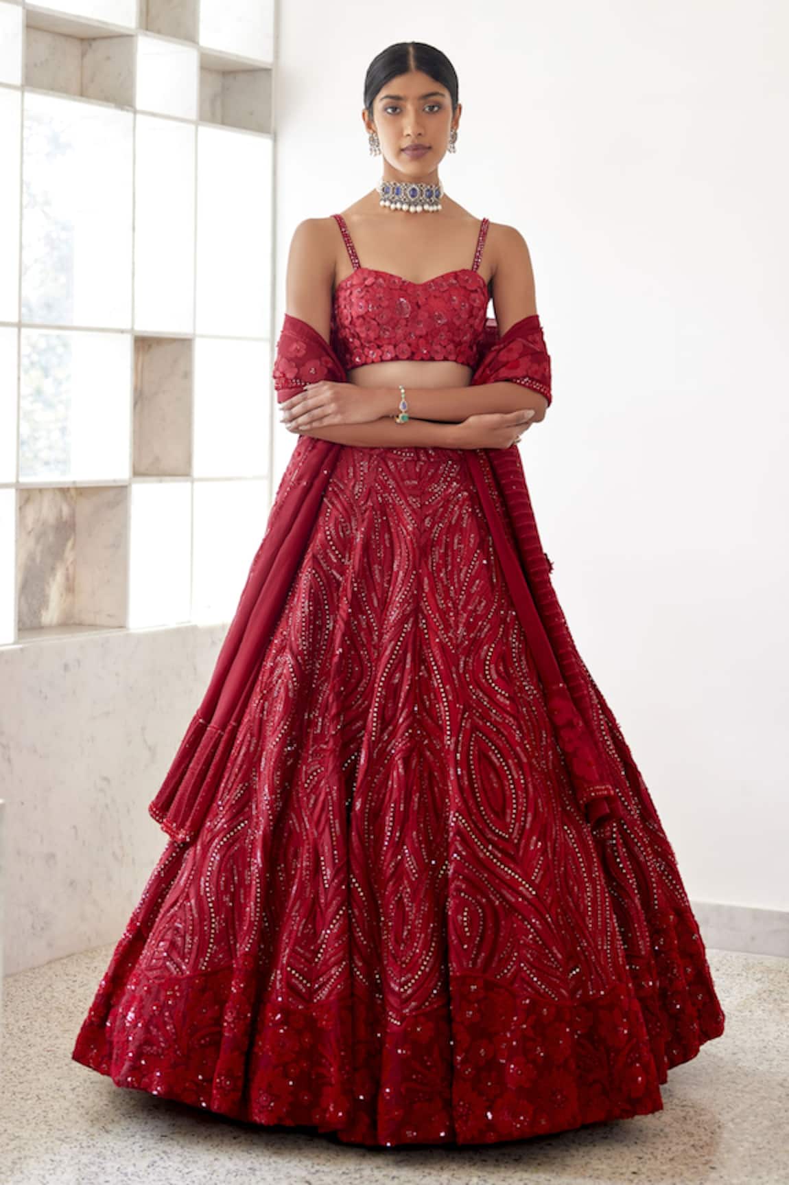 Mishru Stella Contour Linear Embroidered Bridal Lehenga Set