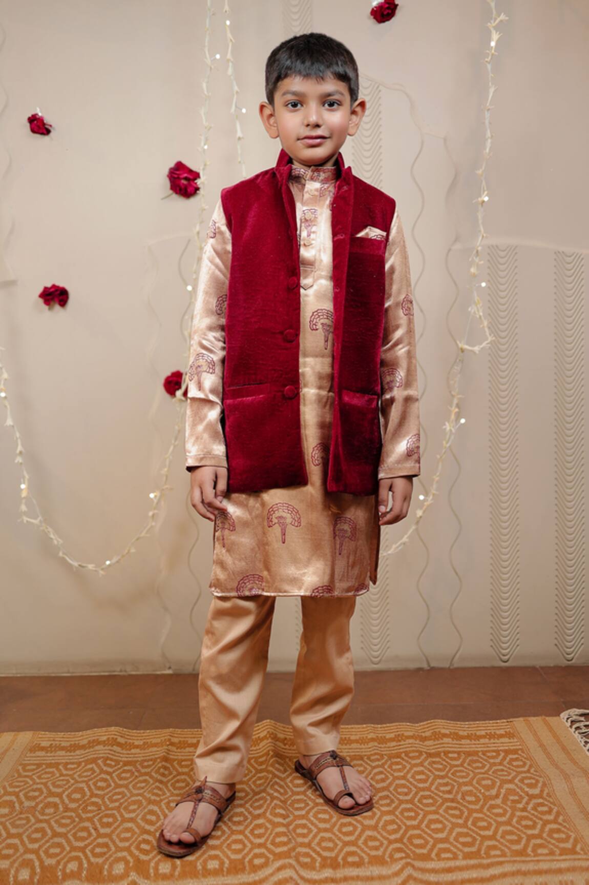 TINY COLOUR Maroon Block Print Kurta Set 