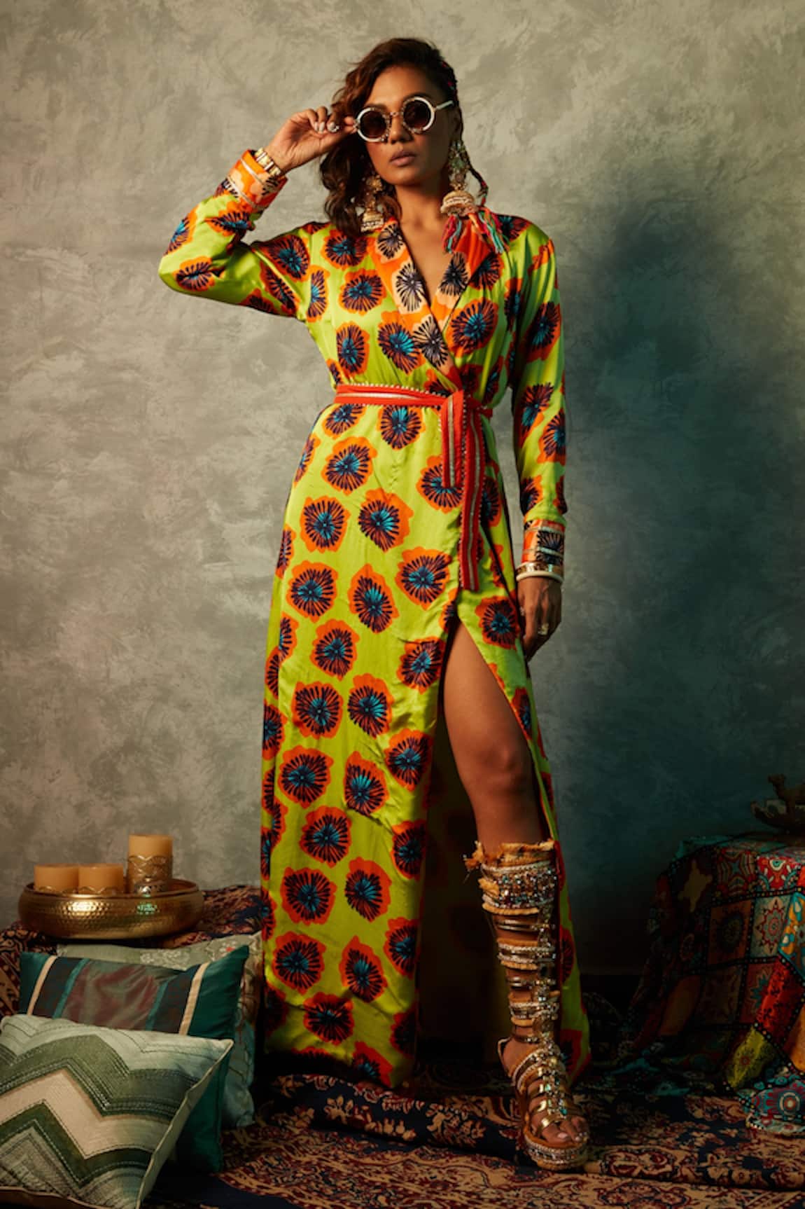 Esha L Amin Abstract Flower Print Blazer Dress 