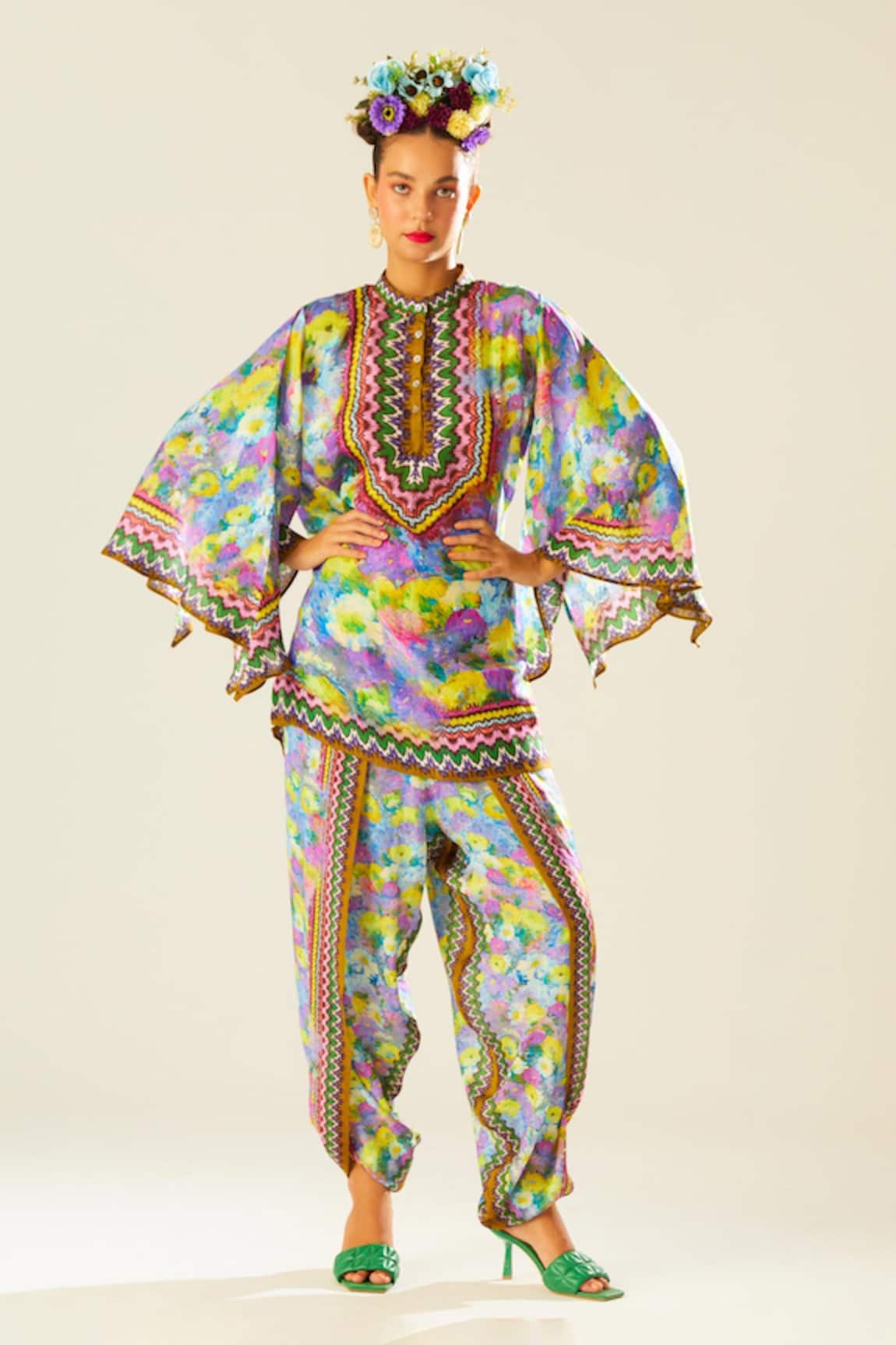 Rajdeep Ranawat Sonth Satin Floral Print Dhoti Pant 