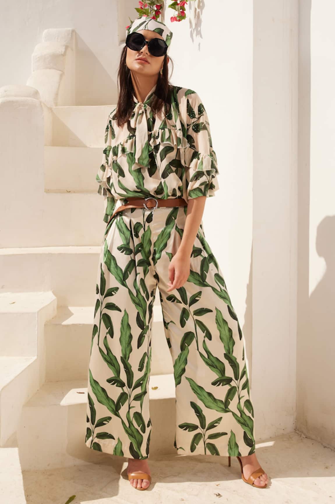 Reynu Taandon Leaf Print Top & Flared Pant Co-ord Set
