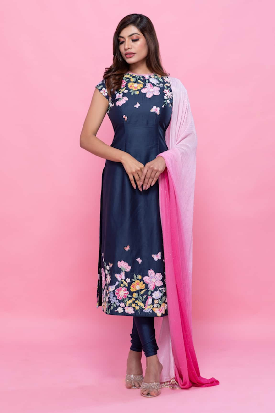 Label Priyanka Kar Flower & Butterfly Print Straight Kurta Set