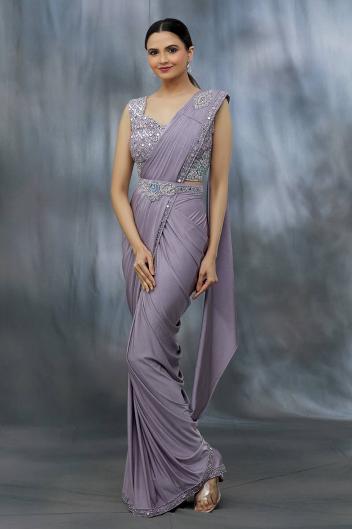 Khwaab by Sanjana Lakhani Pre-Draped Saree With Sequin & Mirror Work Blouse