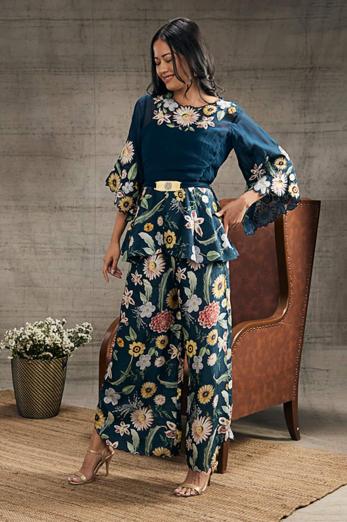 Soup by Sougat Paul Guldista Embroidered Top & Flared Pant Set 