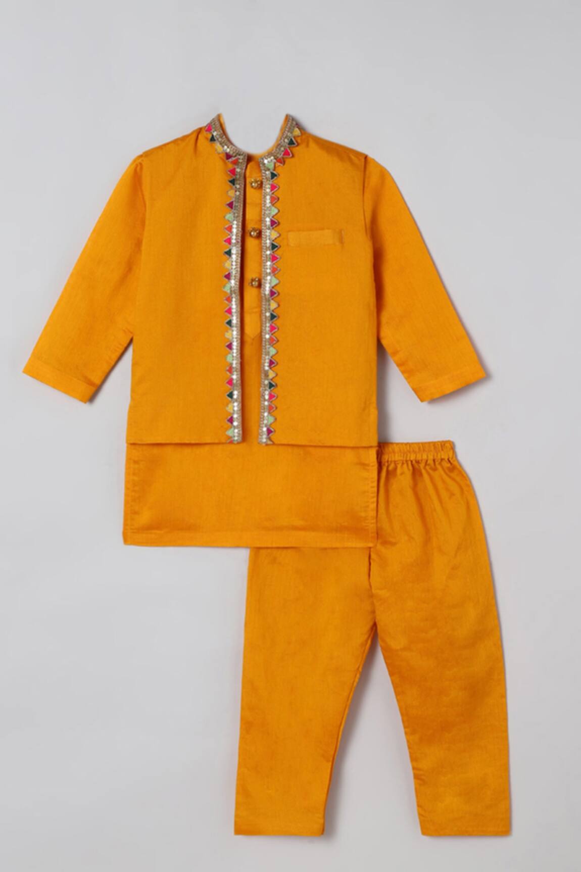 Byb Premium Yellow Embellished Kurta & Bundi Set 