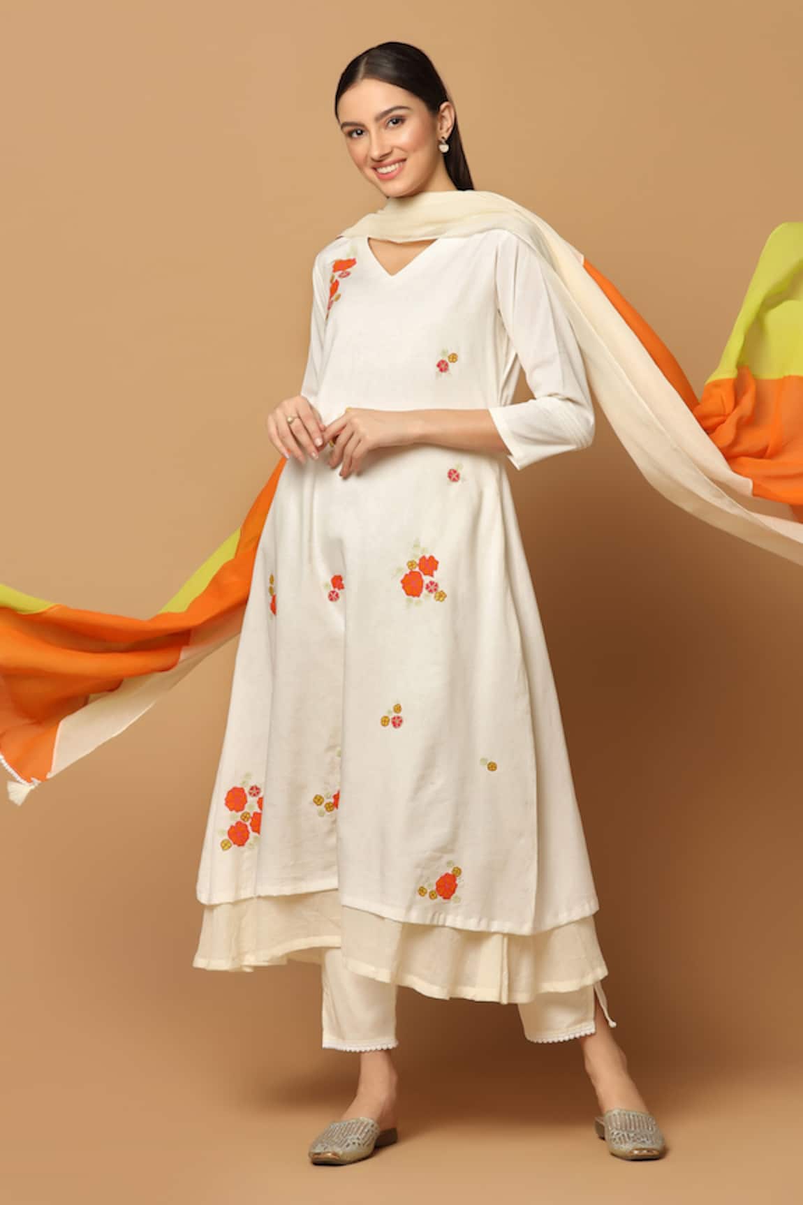 Ikha Couture Floral Embroidered Layered Kurta Set