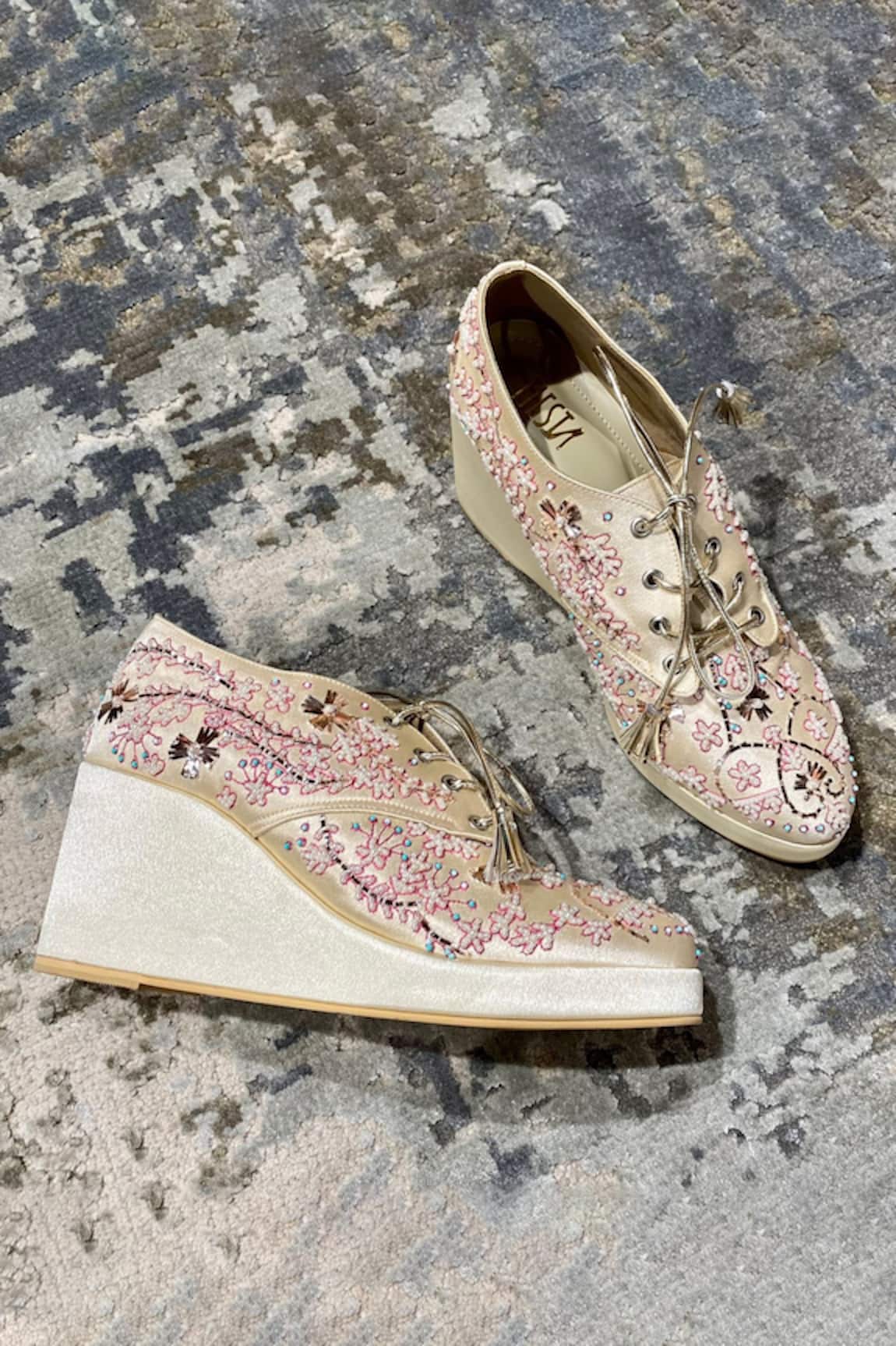 Tiesta Leaf Embellished Sneaker Wedges