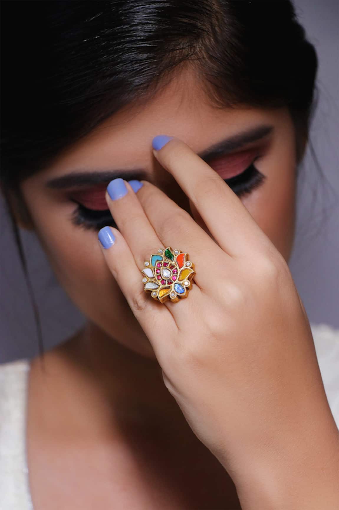 Ishhaara Lotus Shape Embellished Ring 
