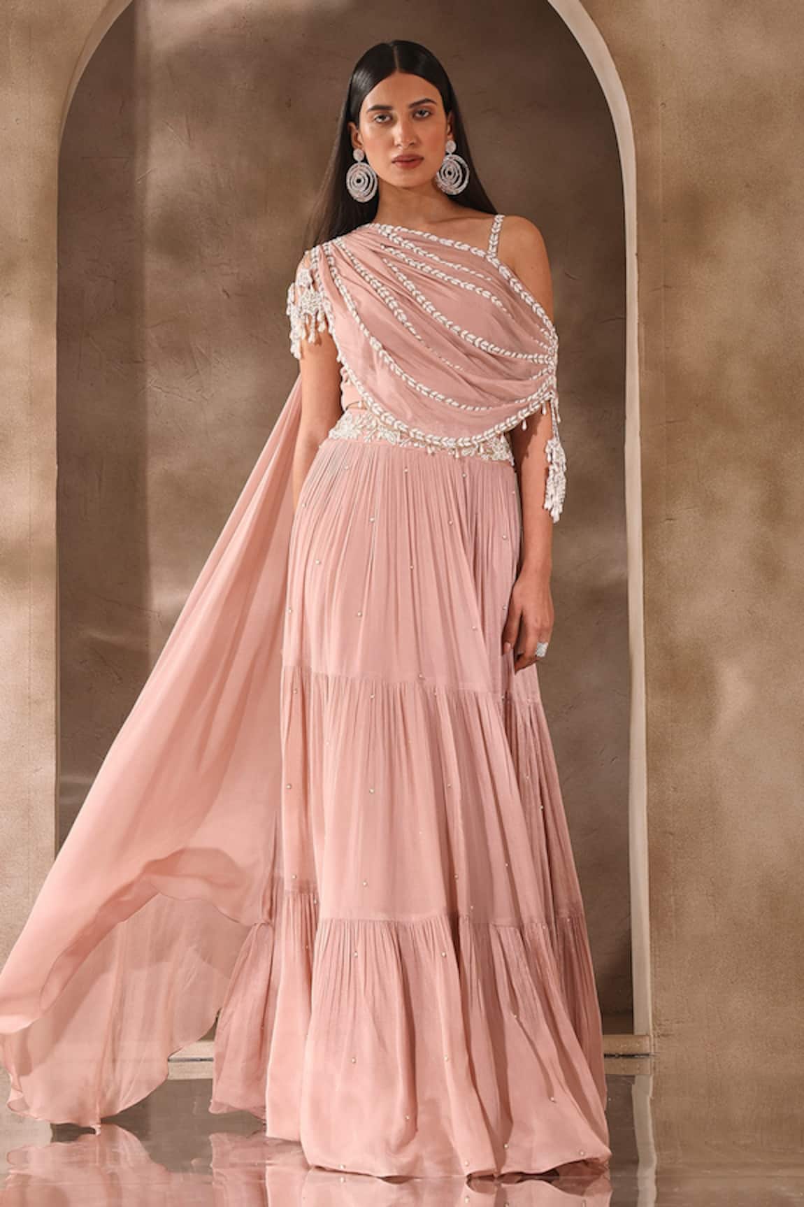 Seema Thukral Tiered Lehenga & Draped Blouse Set