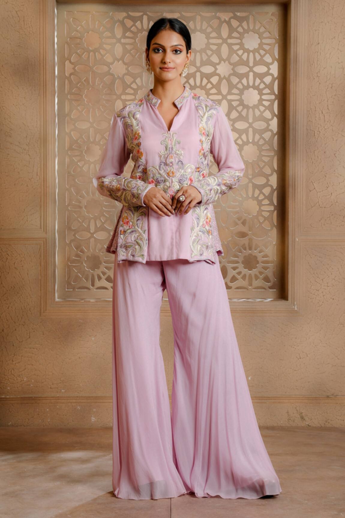 Omana By Ranjana Bothra Mayoor Embroidered Peplum Jacket & Bell Bottom Pant Set