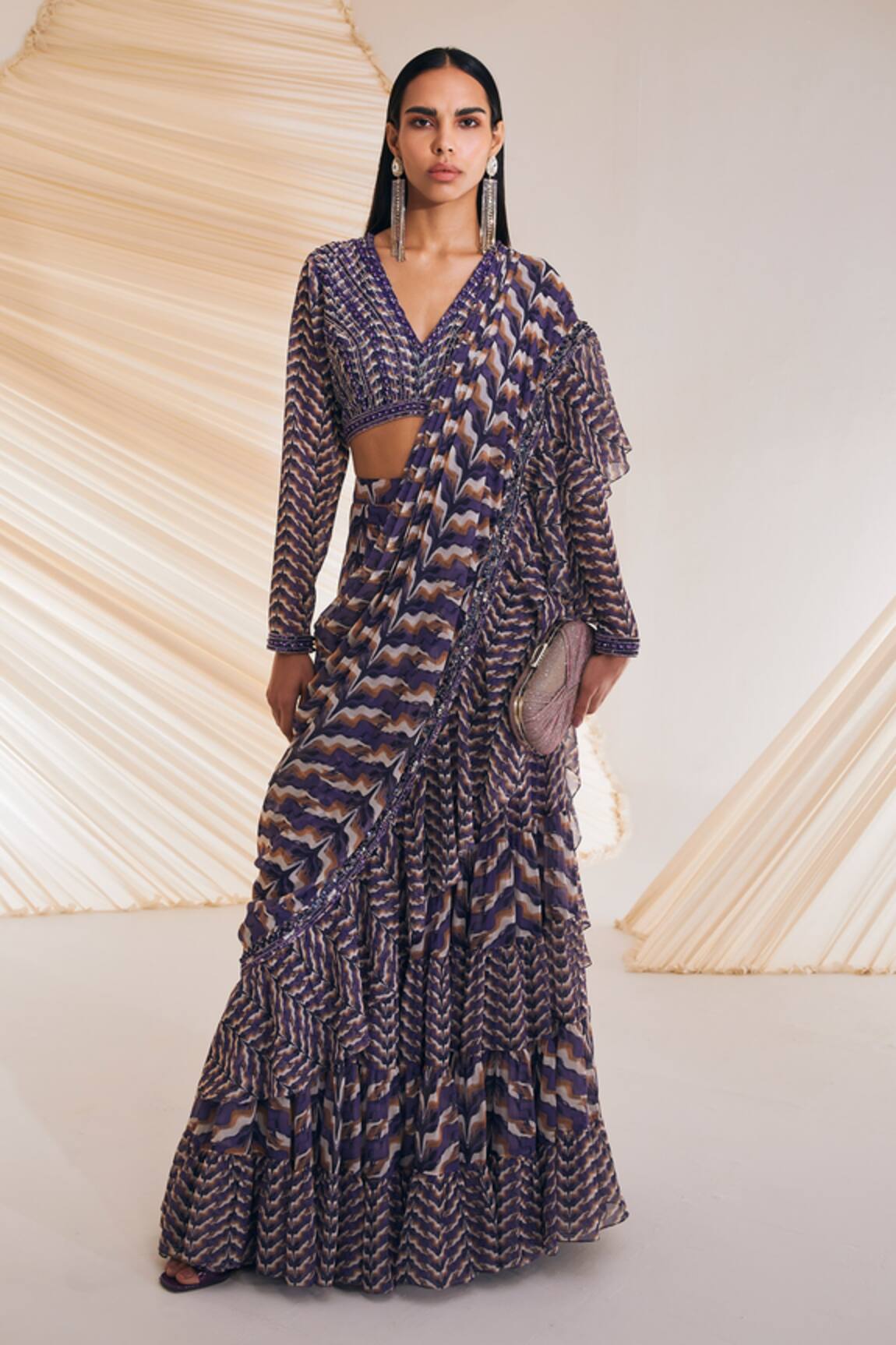 Divya Aggarwal Rosario Pre-Draped Swirl Print Saree With Blouse 