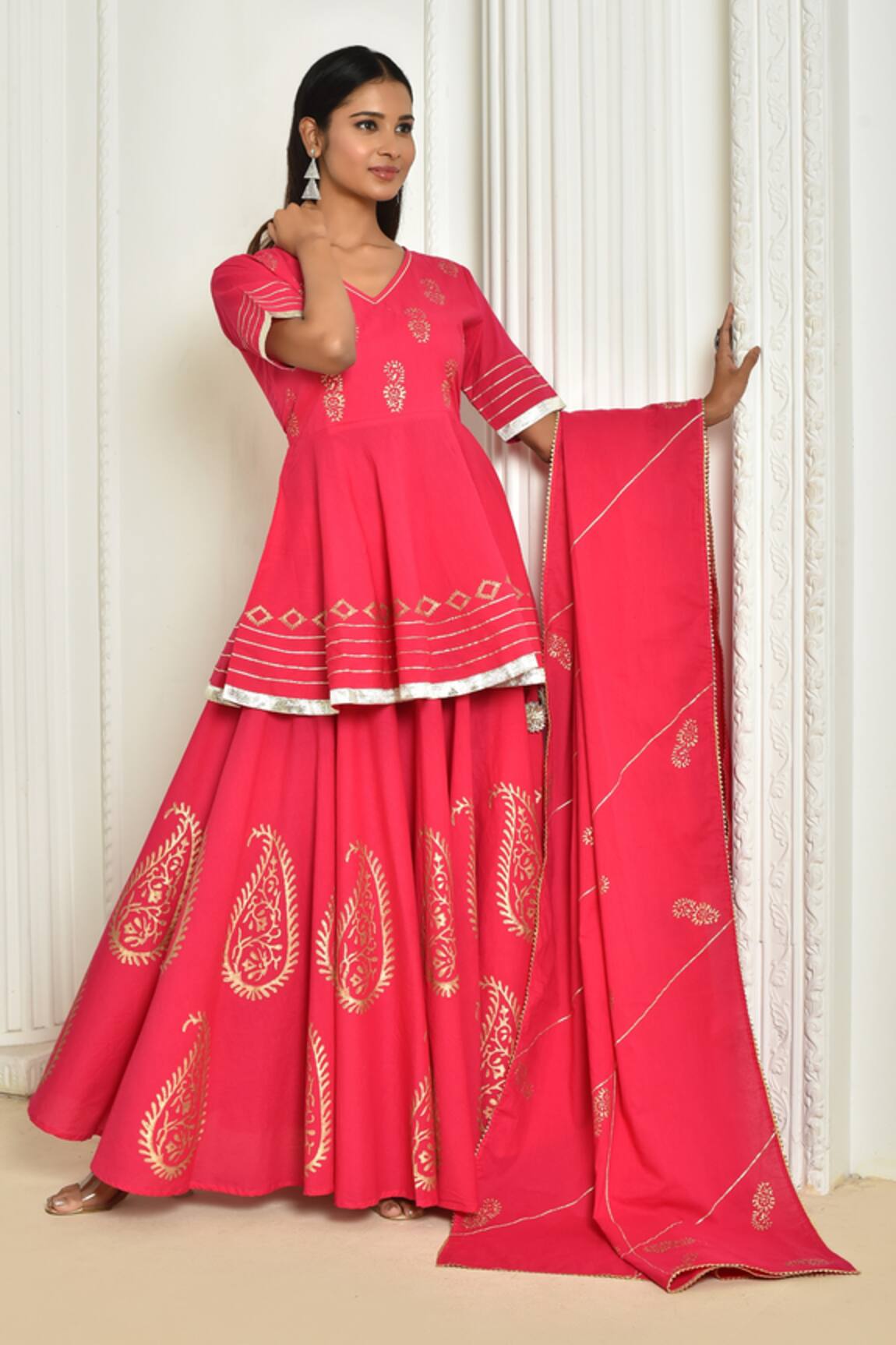 Samyukta Singhania Hand Block Print Kurta Lehenga Set