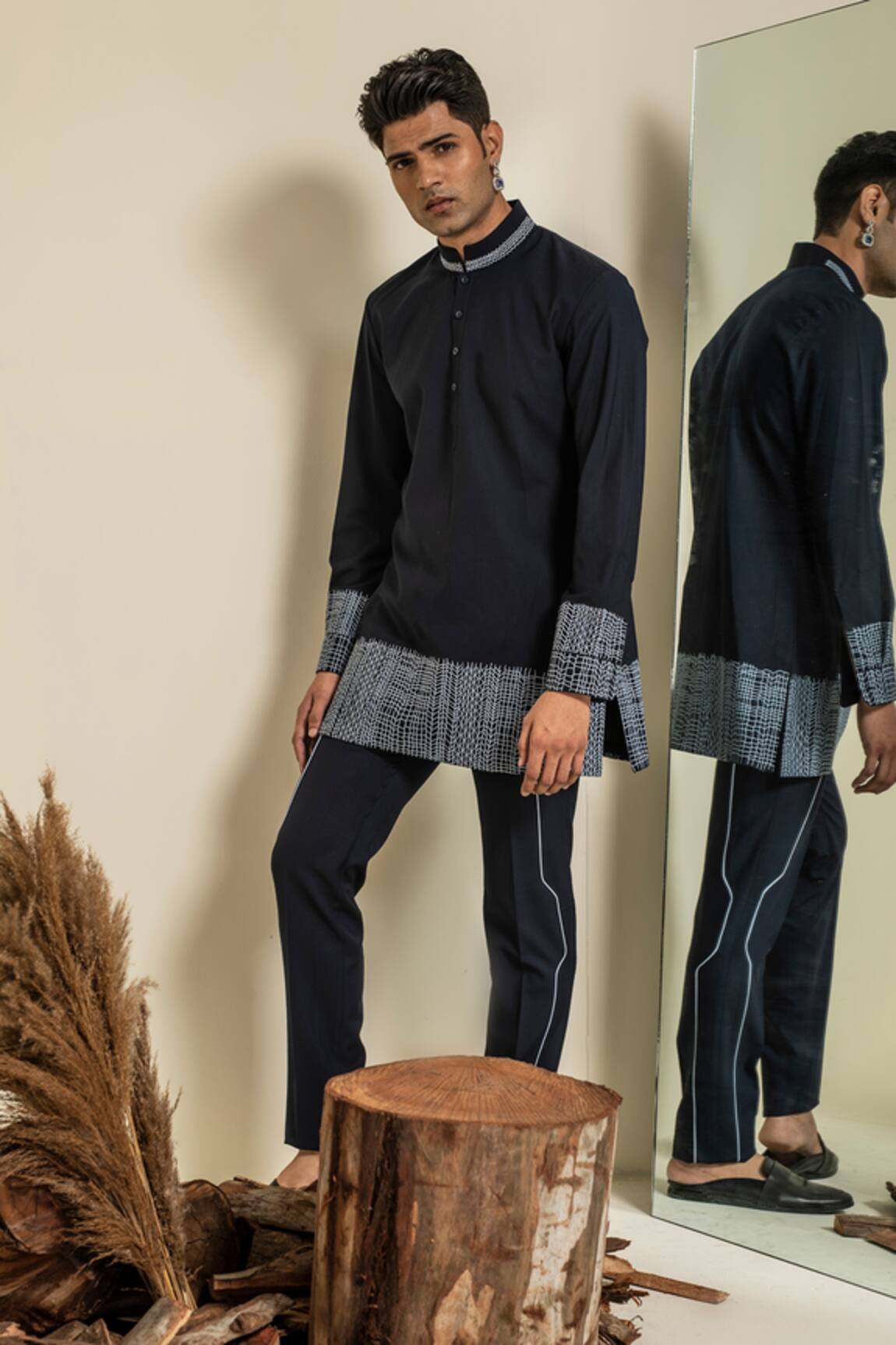 Abkasa Hem Embroidered Kurta & Trouser Set