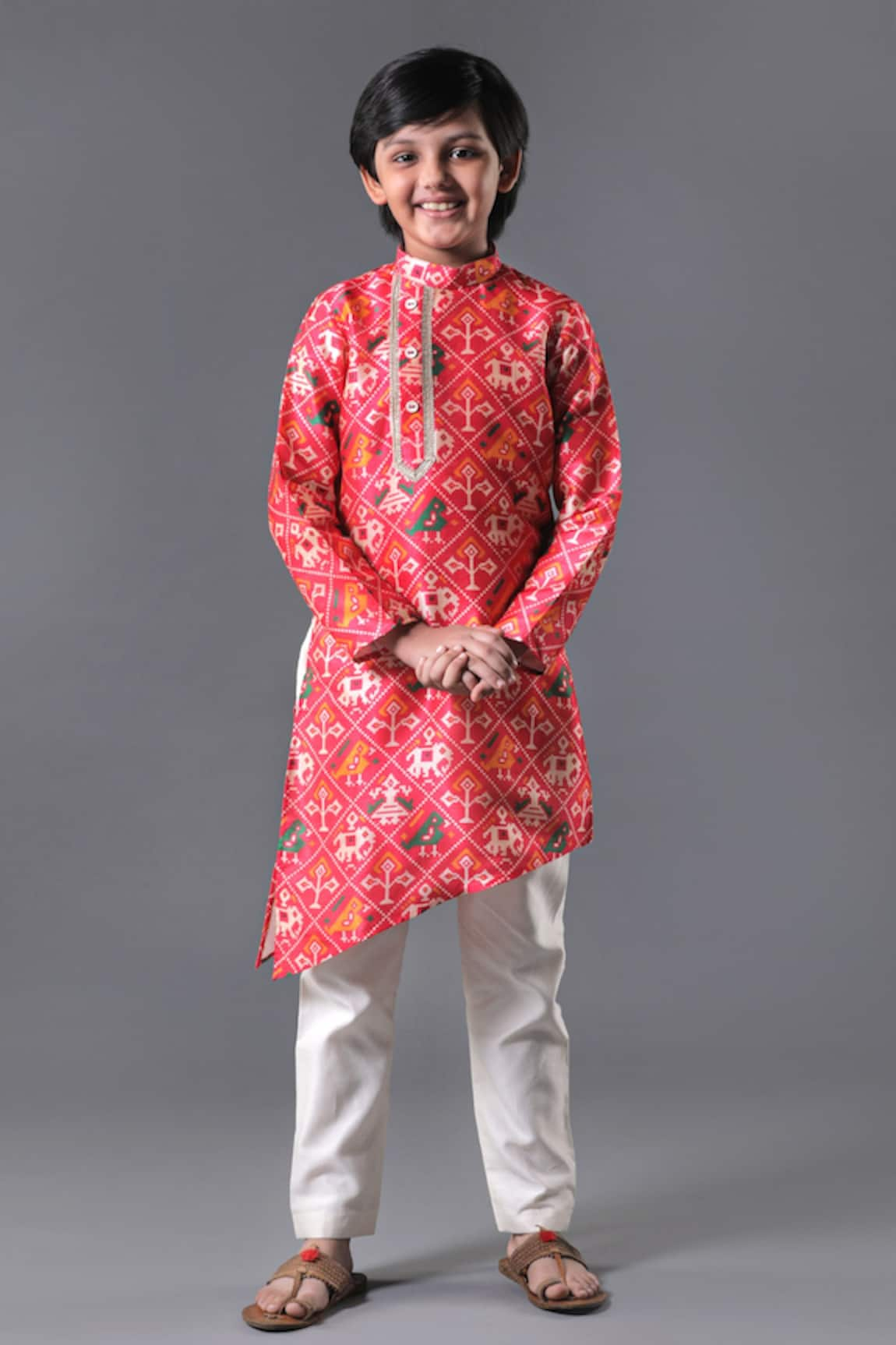 Free Sparrow Patola Print Sikh Kurta Set