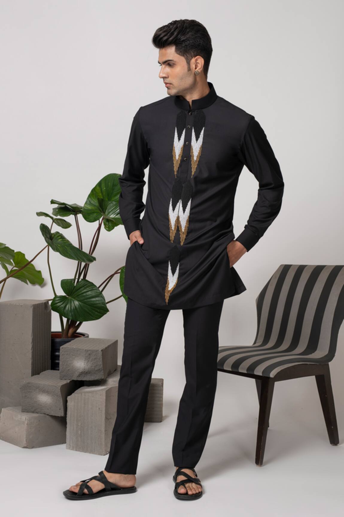 Abkasa Beads Embroidered Kurta & Trouser Set