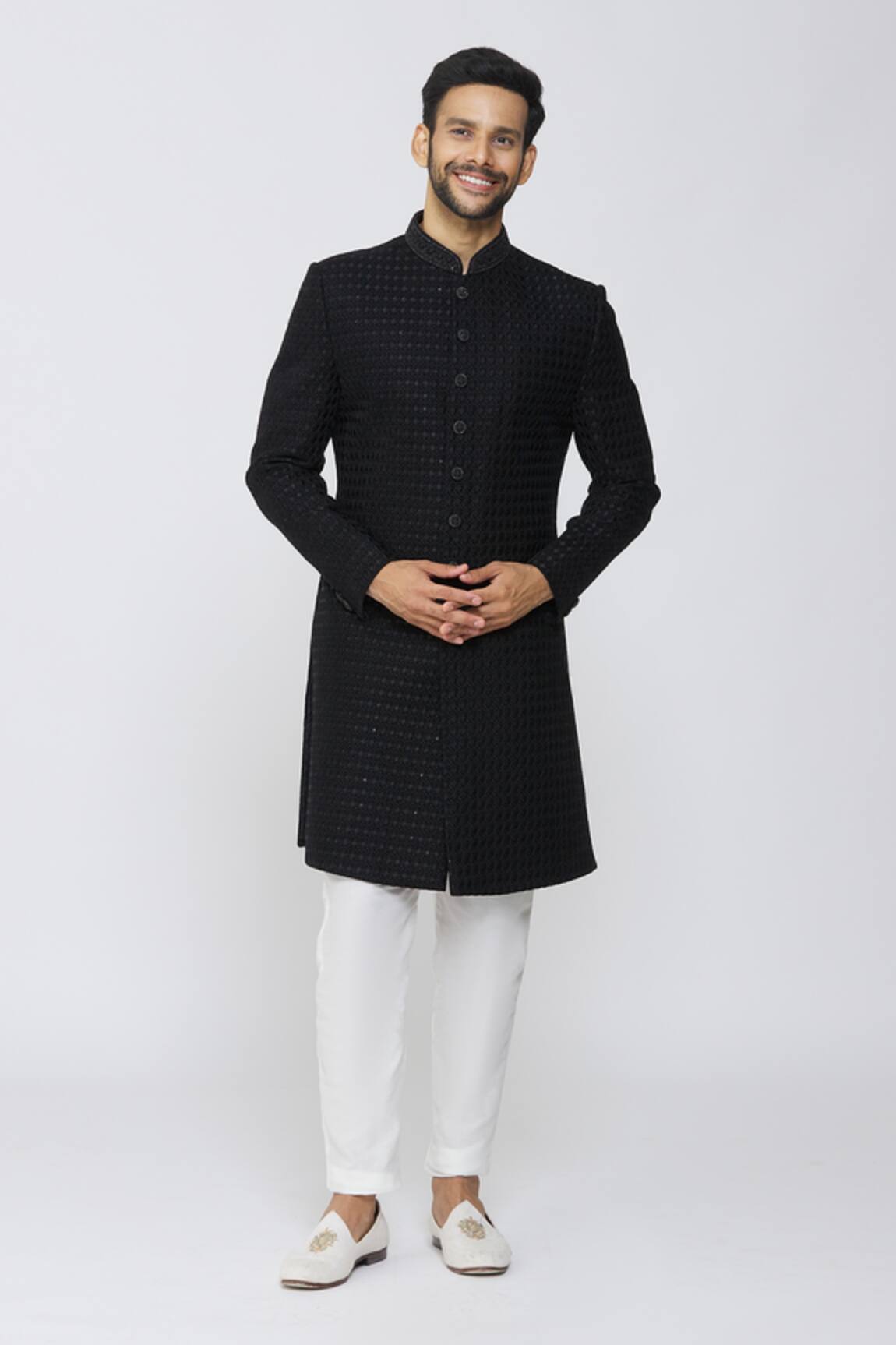 Arihant Rai Sinha Velvet Embroidered Sherwani Set 