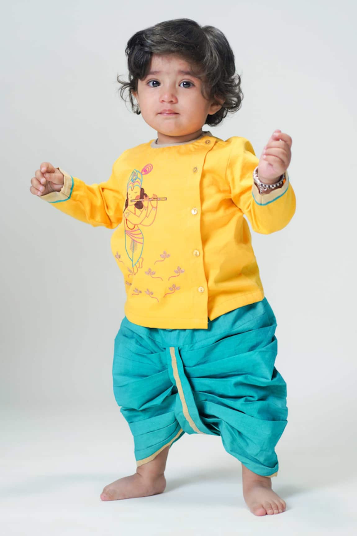 Tiber Taber Krishna Embroidered Straight Kurta & Dhoti Set