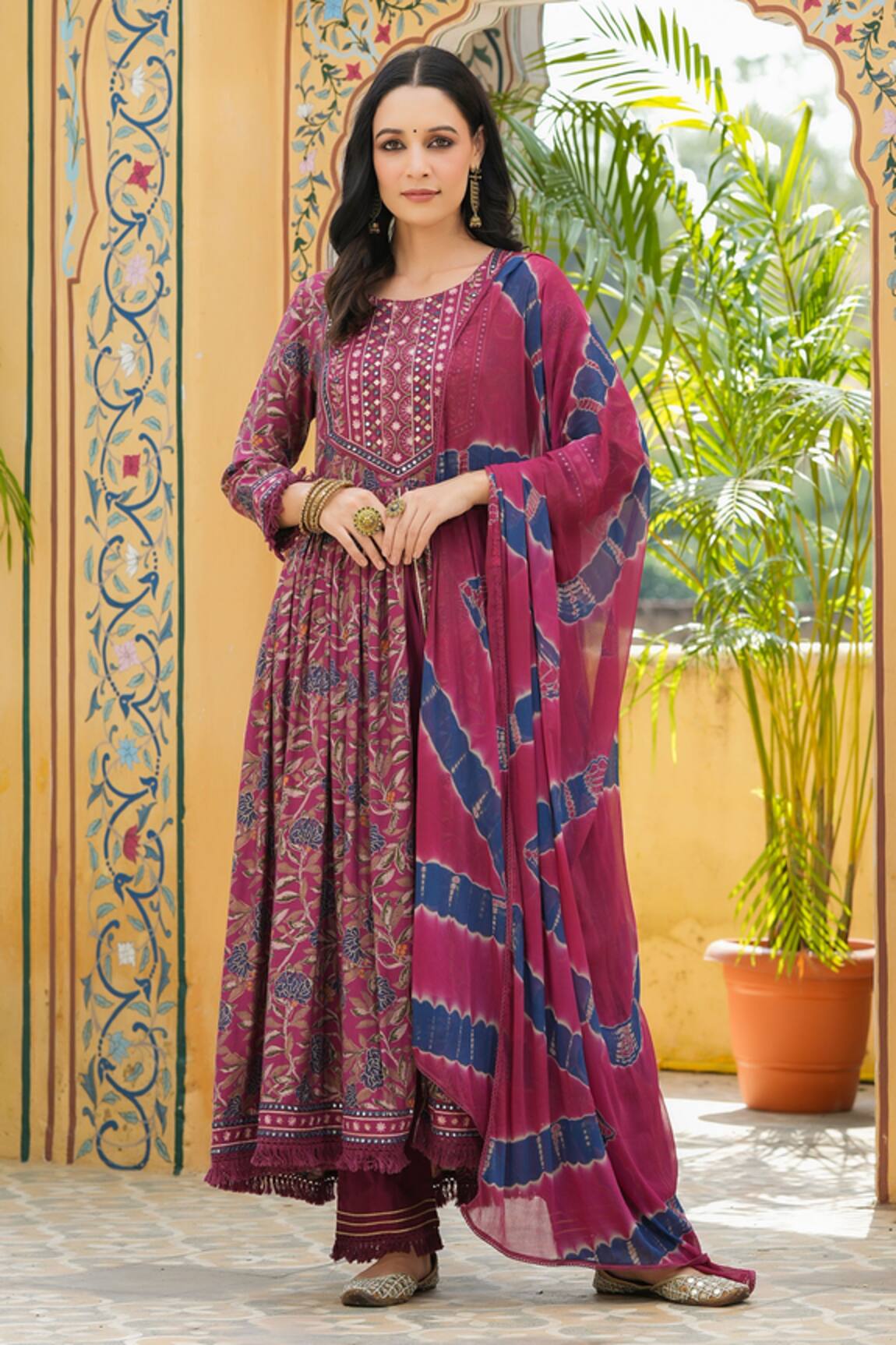 Bairaas Floral Print Anarkali Set