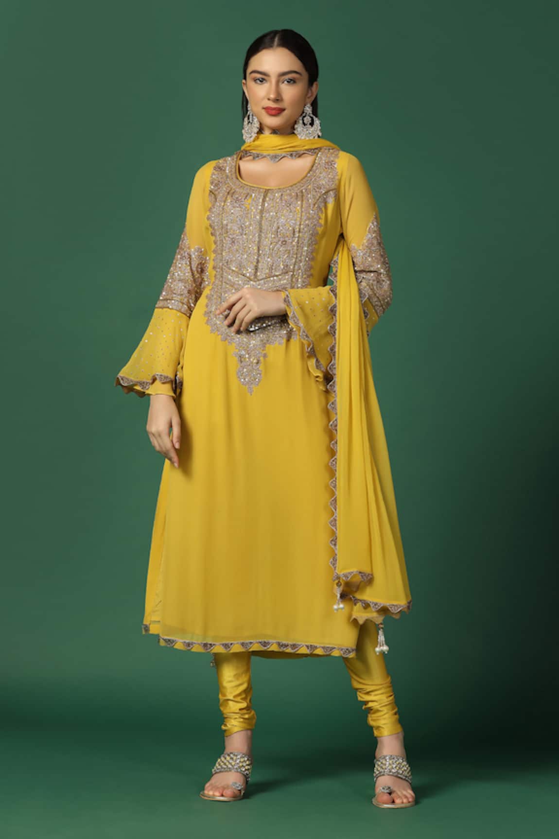 Two Sisters By Gyans Embroidered Yoke Georgette Kurta Set 